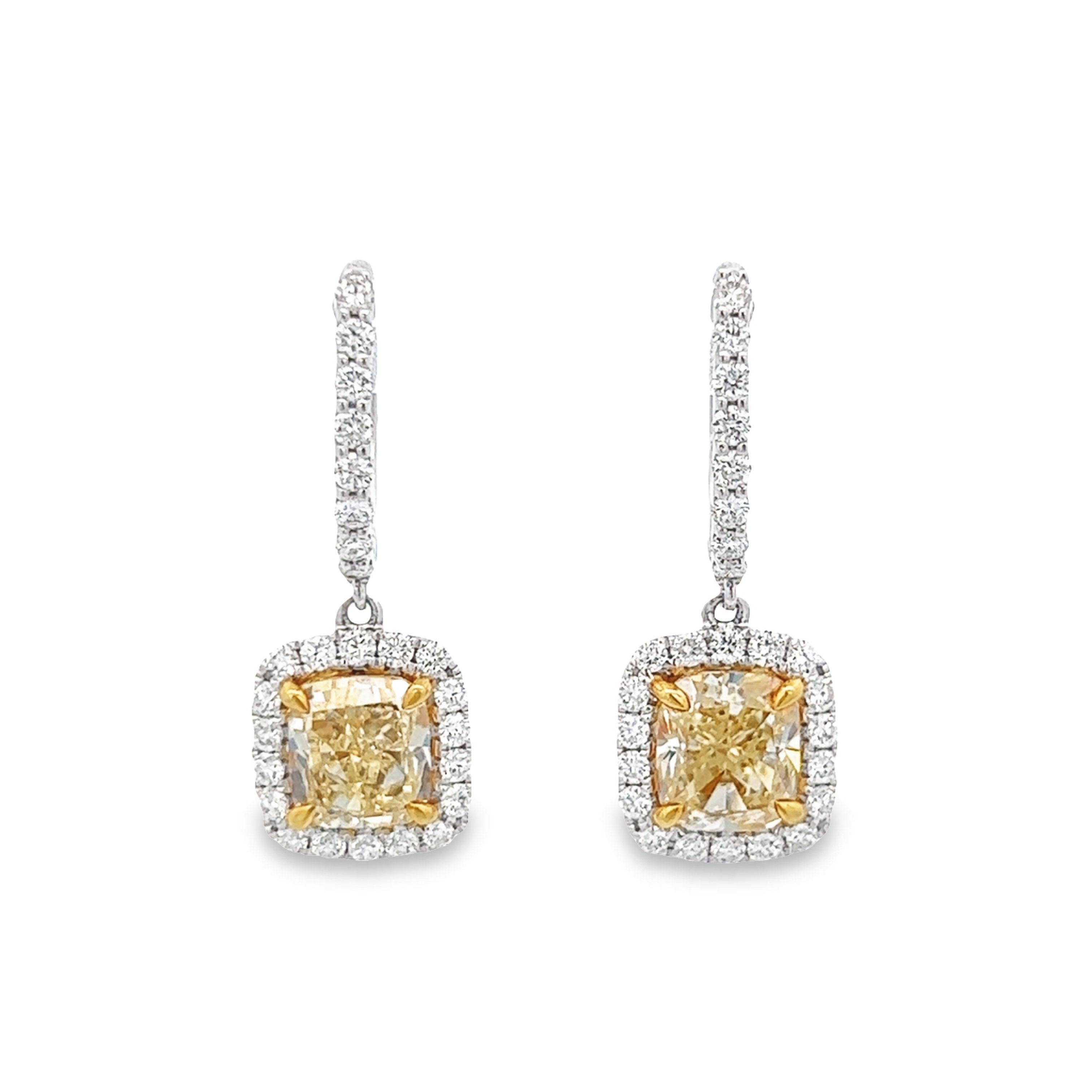 Alexander Beverly Hill EGL 5,02 Karat Gelbe Diamant-Tropfen-Ohrringe 18k Zweifarbige (Zeitgenössisch) im Angebot