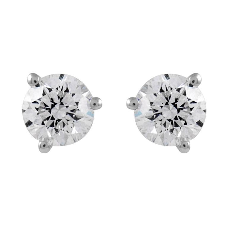 Round Cut Alexander Beverly Hills 0.61 Carat Diamond 3-Prong Stud Earrings 18k White Gold For Sale