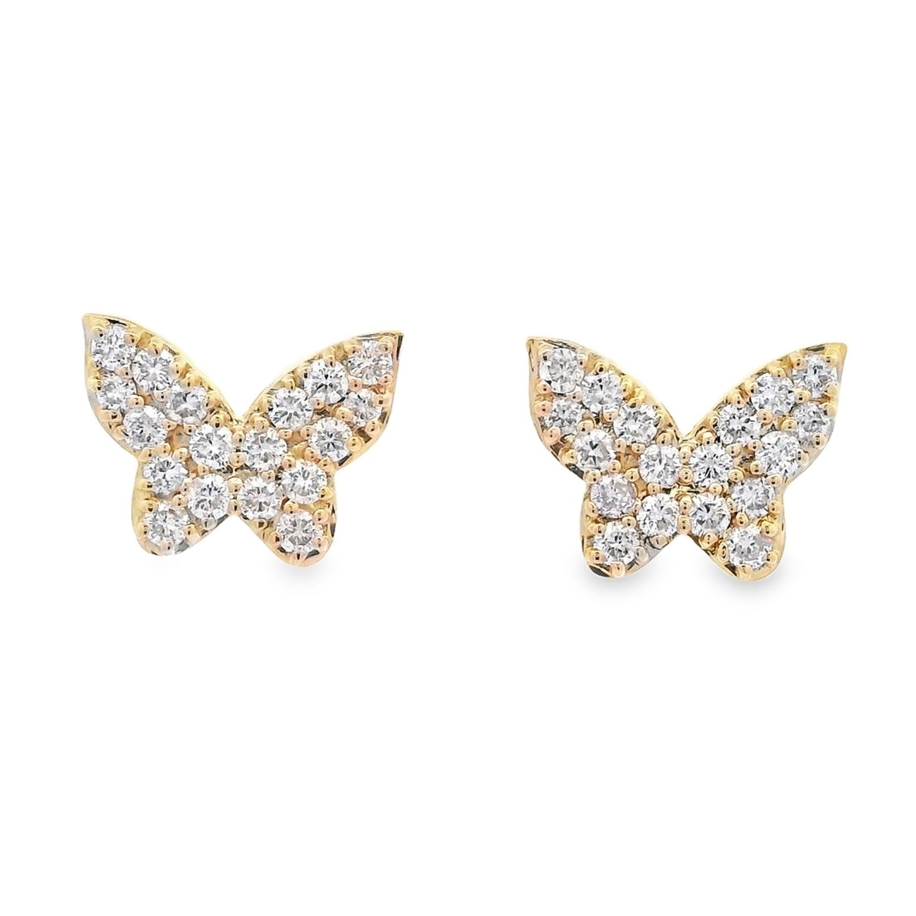 Contemporary Alexander Beverly Hills 0.65ct Butterfly Diamond Stud Earrings Yellow Gold For Sale
