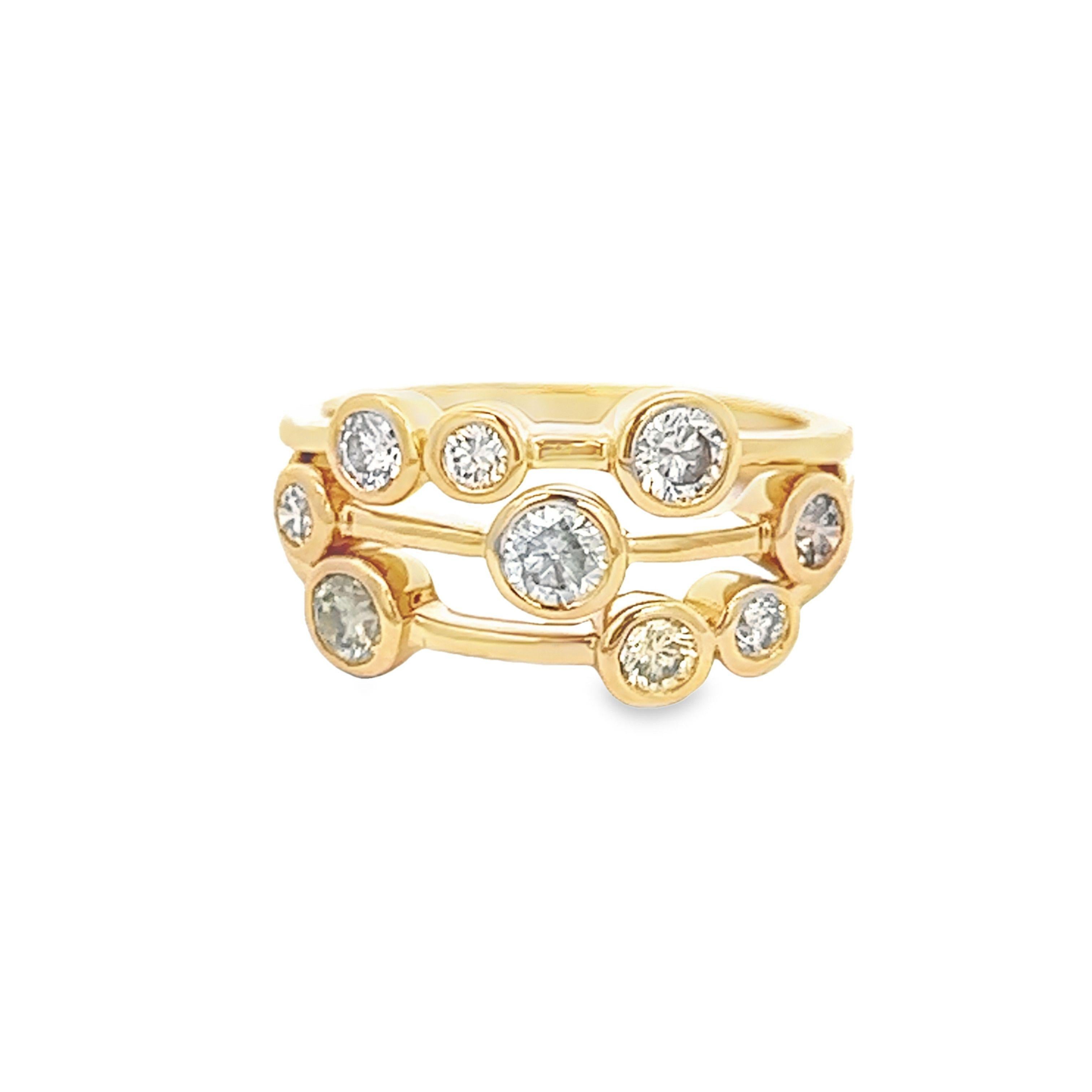 Superbe bague moderne à chaton en diamants ronds, par Alexander Beverly Hills.
9 diamants ronds de taille brillant, 0,97 carats. Couleur approximative H/I et pureté SI1. Or blanc 18 carats, 6,05 grammes, taille de bague actuelle 6,5.
Sur demande,