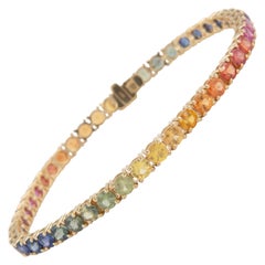 Alexander Beverly Hills 10.14ct Rainbow Sapphire Tennis Bracelet 18k Yellow Gold