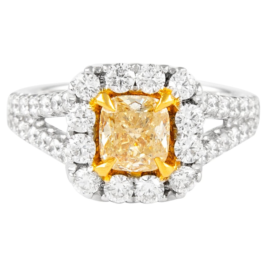 Alexander Beverly Hills 1,01 Karat Ausgefallener intensiv gelber Diamantring mit Kissenschliff 18k