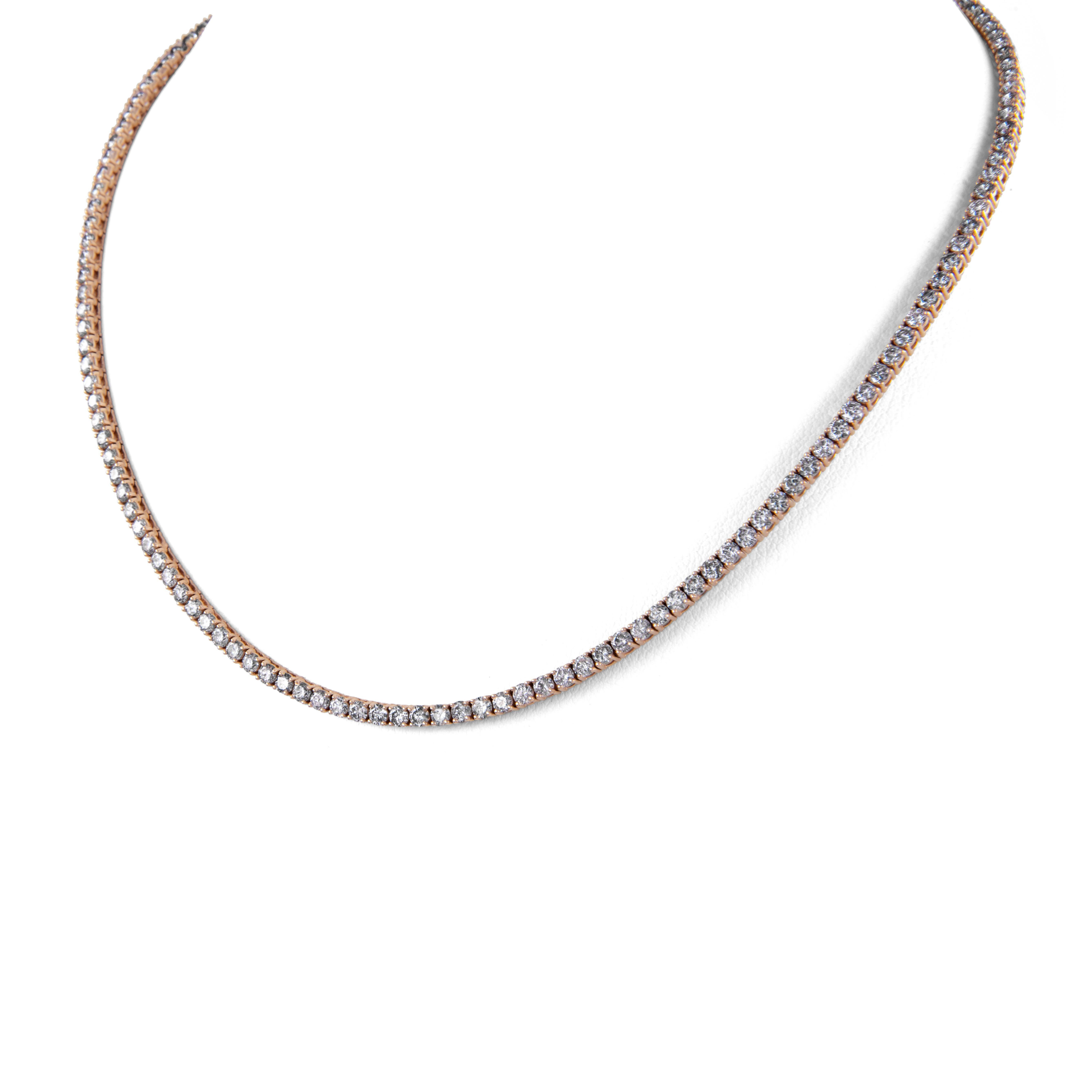 Contemporary Alexander Beverly Hills 10.22ct Round Diamond Tennis Necklace Rose Gold For Sale