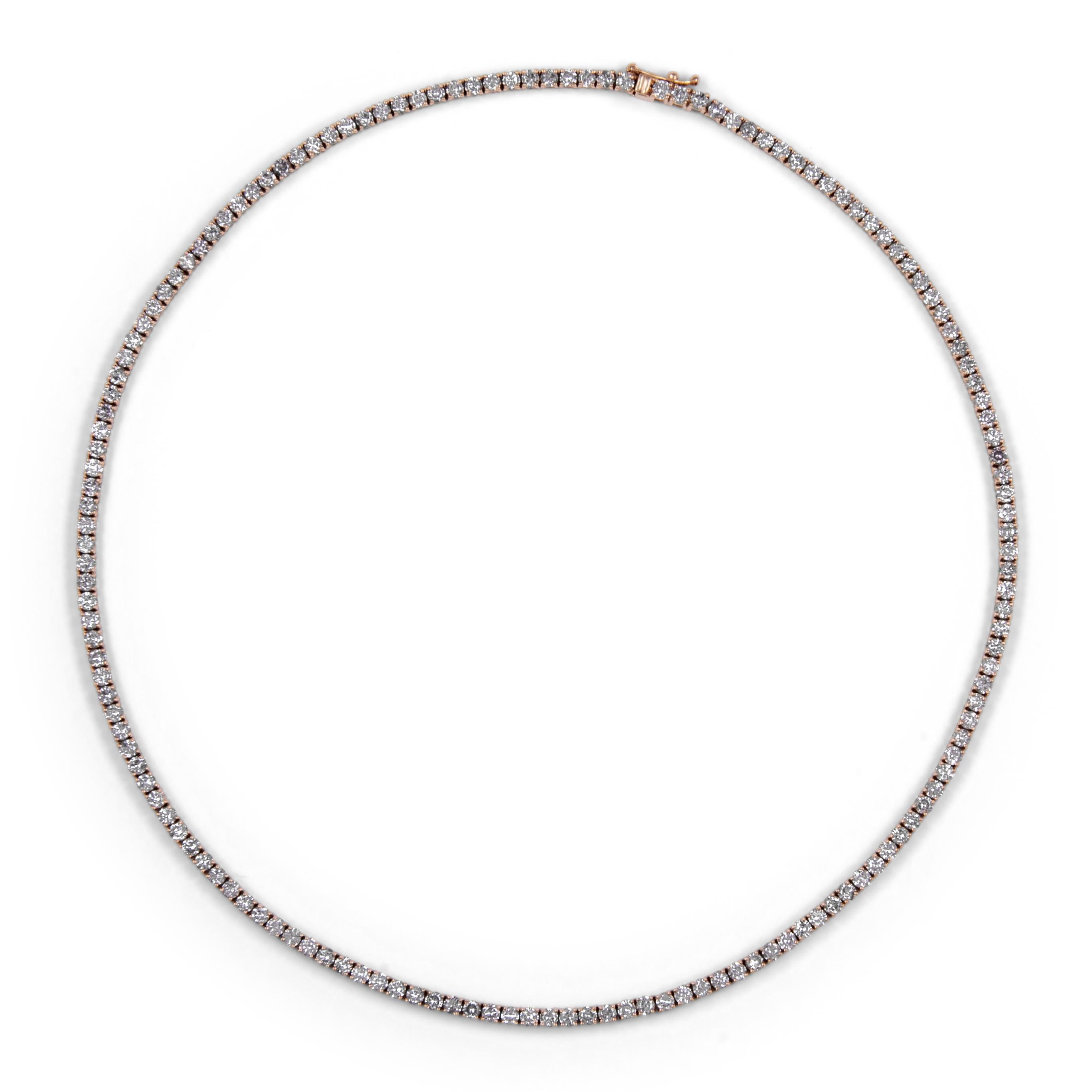 Round Cut Alexander Beverly Hills 10.22ct Round Diamond Tennis Necklace Rose Gold For Sale