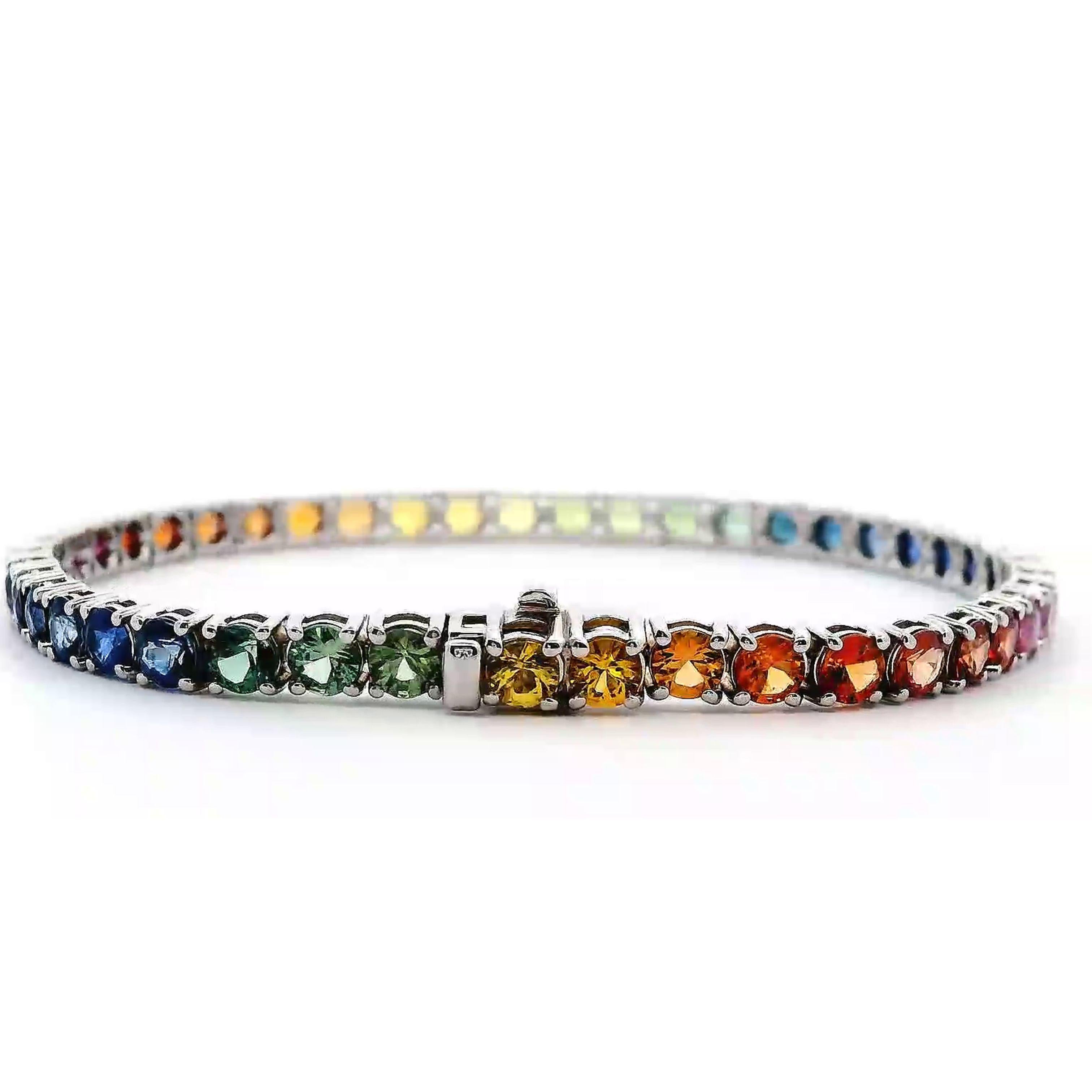 Contemporary Alexander Beverly Hills 10.23ct Rainbow Sapphire Tennis Bracelet 18k White Gold