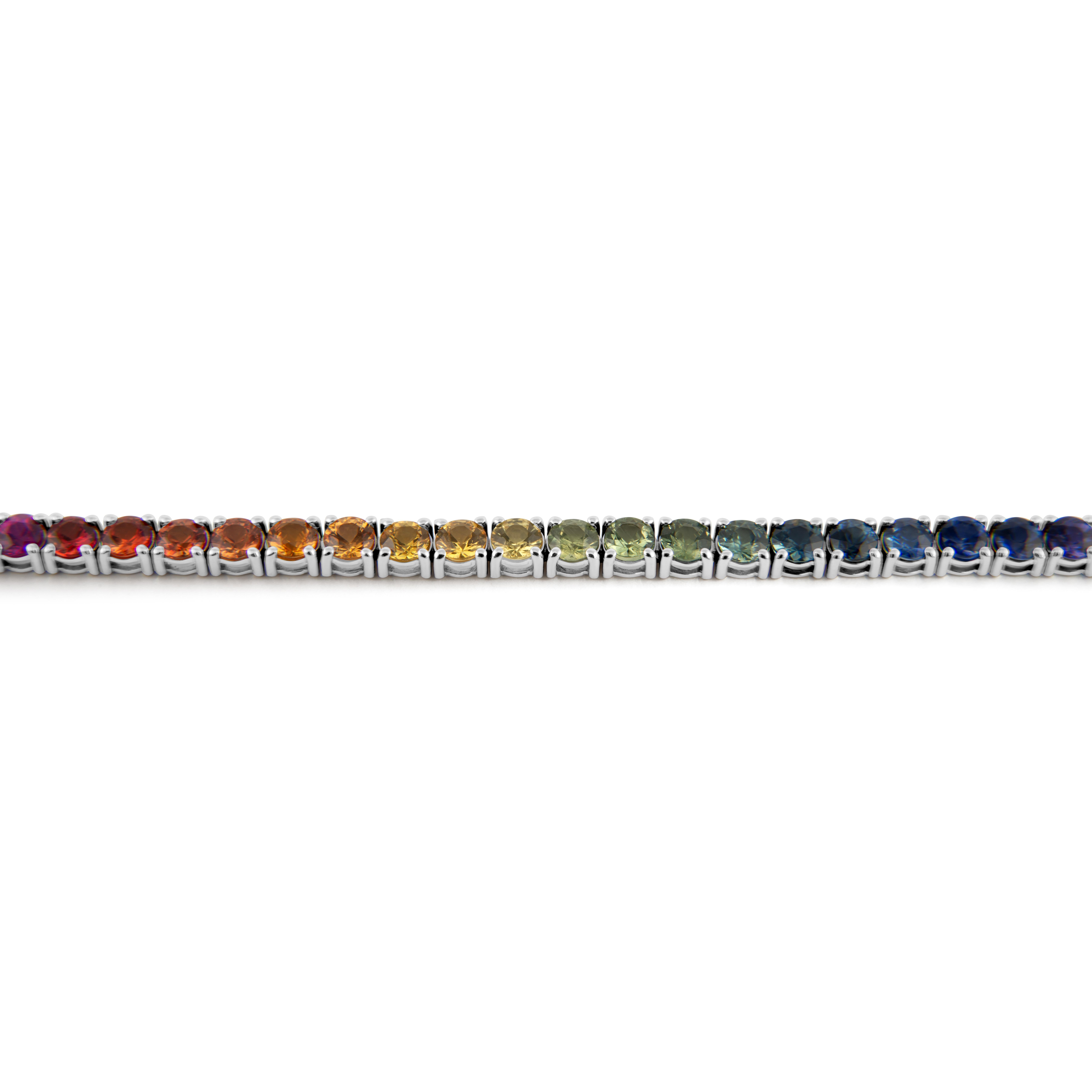 Contemporary Alexander Beverly Hills 10.23ct Rainbow Sapphire Tennis Bracelet 18k White Gold For Sale