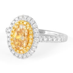 Alexander Beverly Hills 1.02ct Oval Fancy Yellow Diamond Ring 18k Two Tone