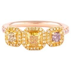 Alexander Beverly Hills 1.05ct Mixed Color Diamond Three Stone with Halo Ring