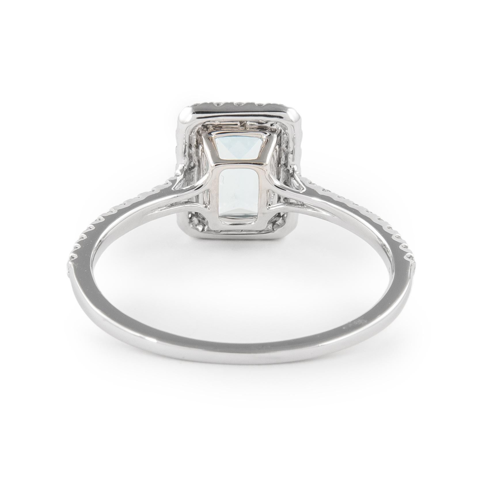 Alexander Beverly Hills 1.07ctt Emerald Cut Aquamarine and Diamond Ring 18k In New Condition For Sale In BEVERLY HILLS, CA