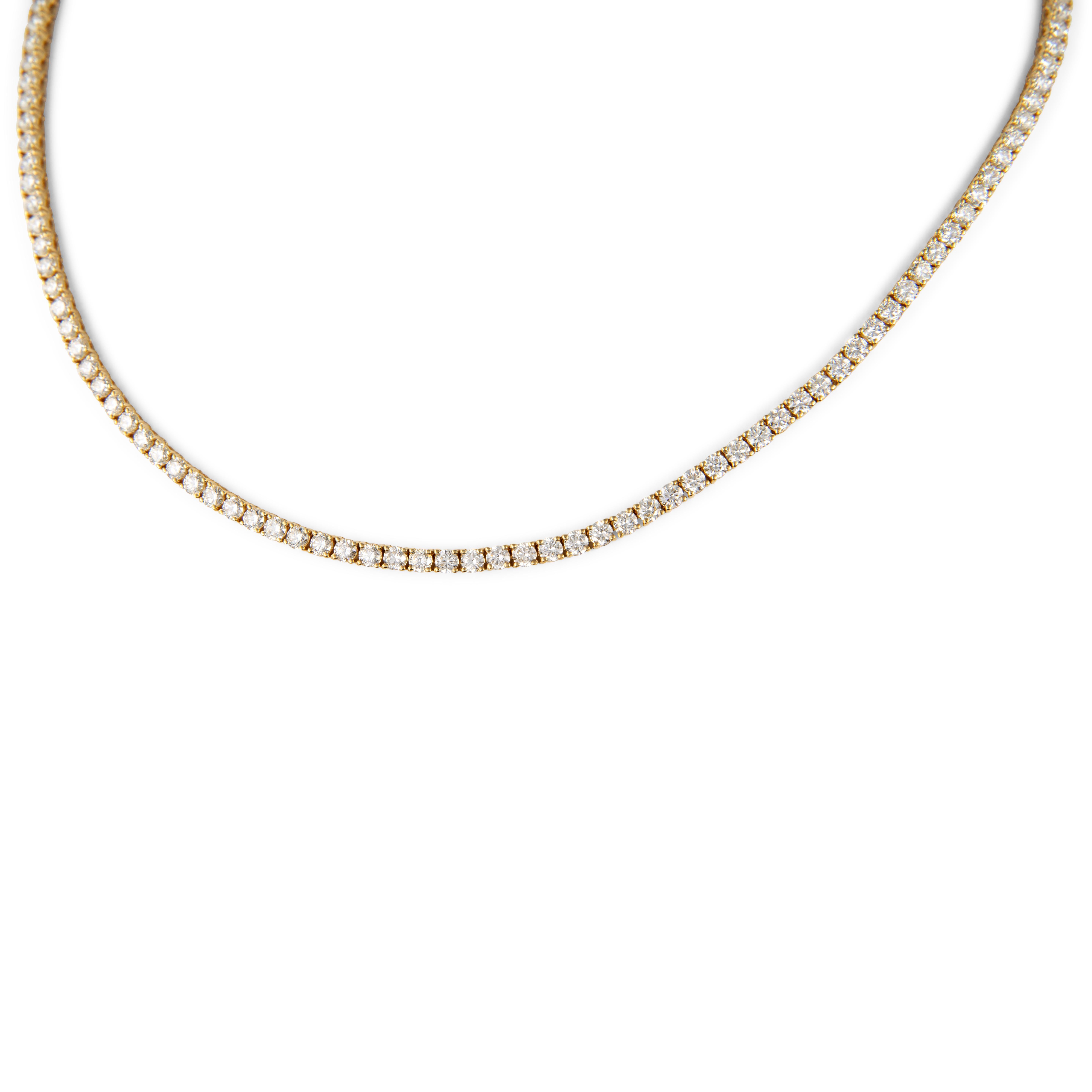 Alexander Beverly Hills Collar de tenis con diamantes de 11,13 ct Oro amarillo de 18 quilates 16,5 pulg. Corte redondo en venta