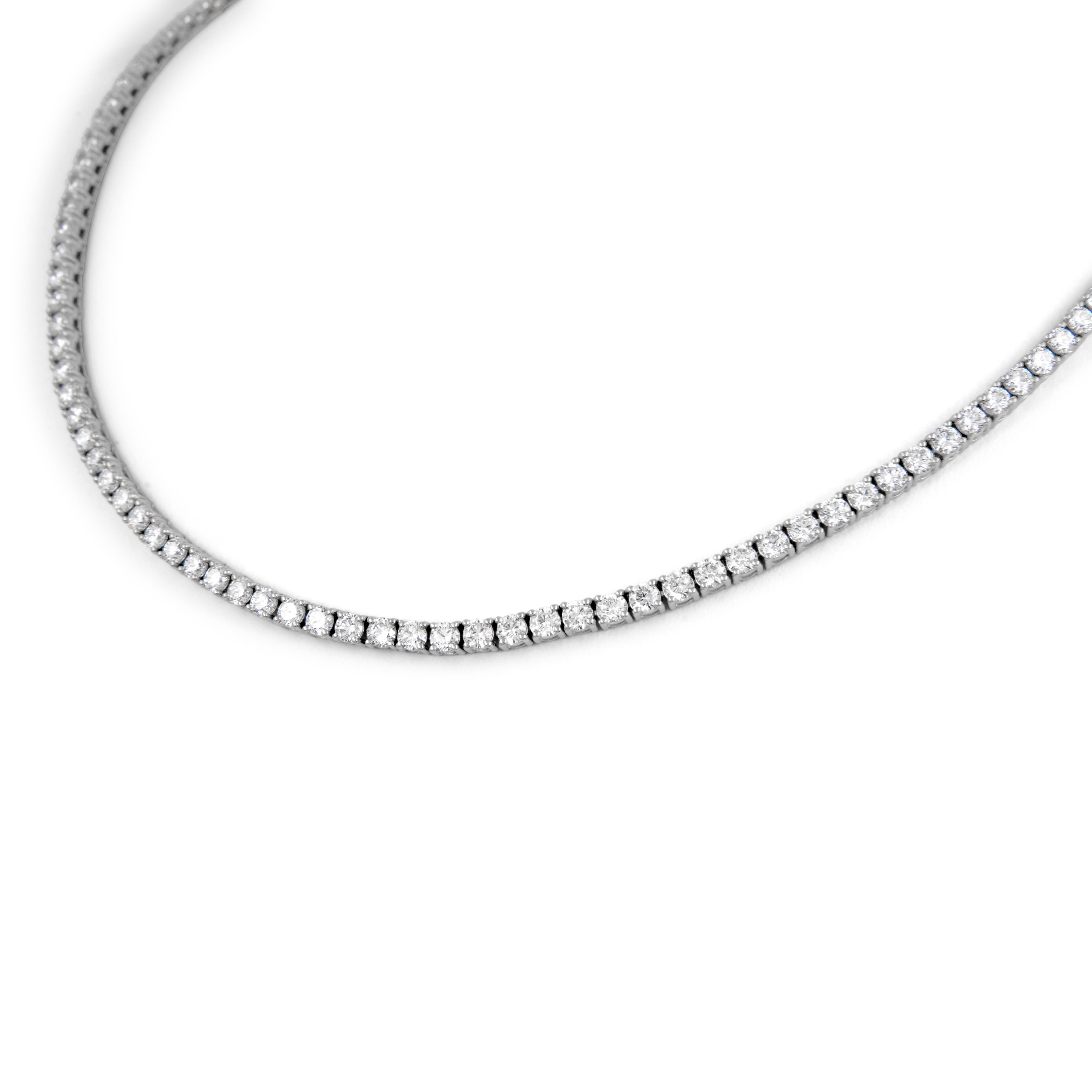 Contemporary Alexander Beverly Hills 11.20ct Diamond Tennis Necklace 18k White Gold 15.5in For Sale