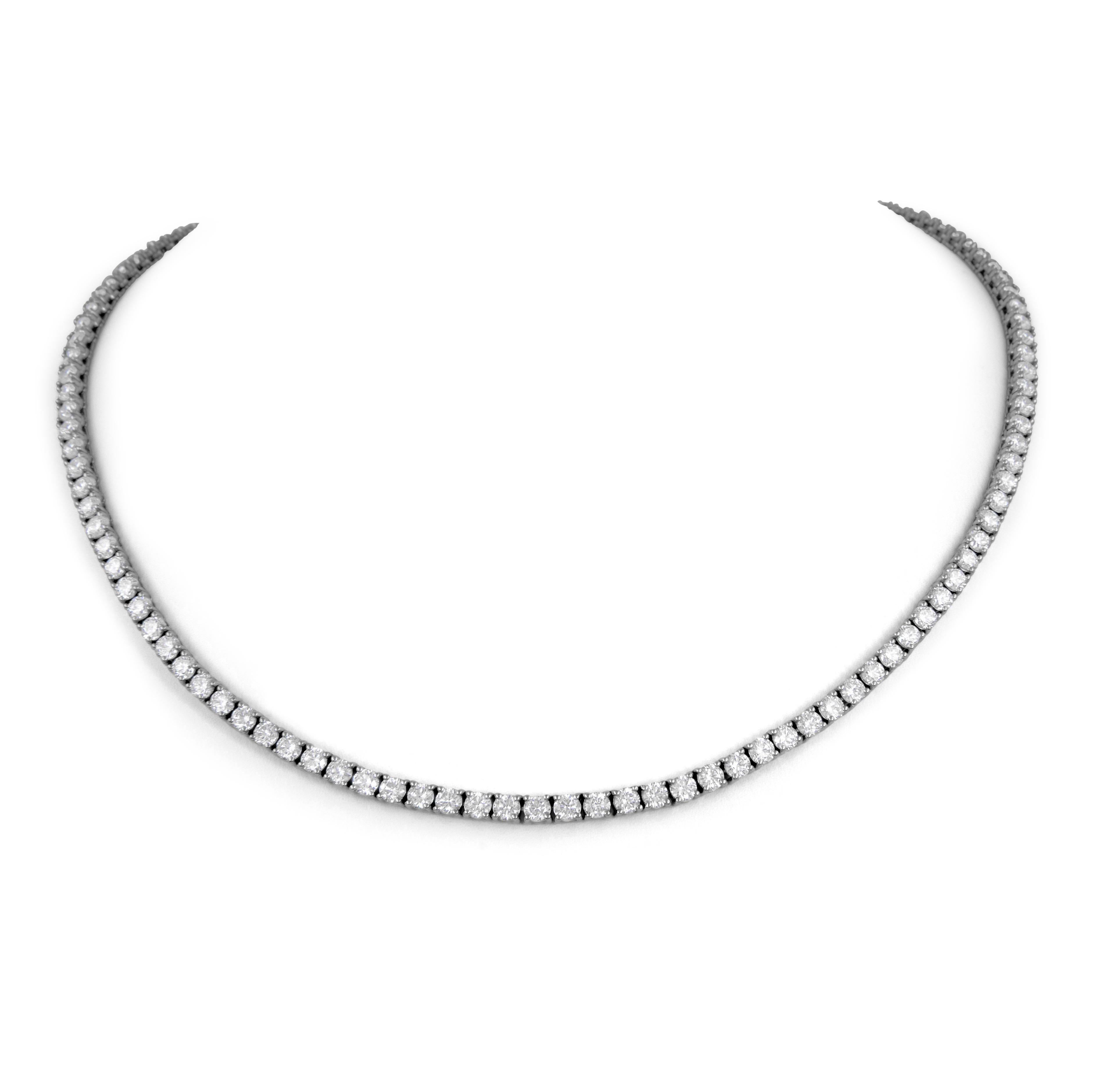 Round Cut Alexander Beverly Hills 11.20ct Diamond Tennis Necklace 18k White Gold 15.5in For Sale