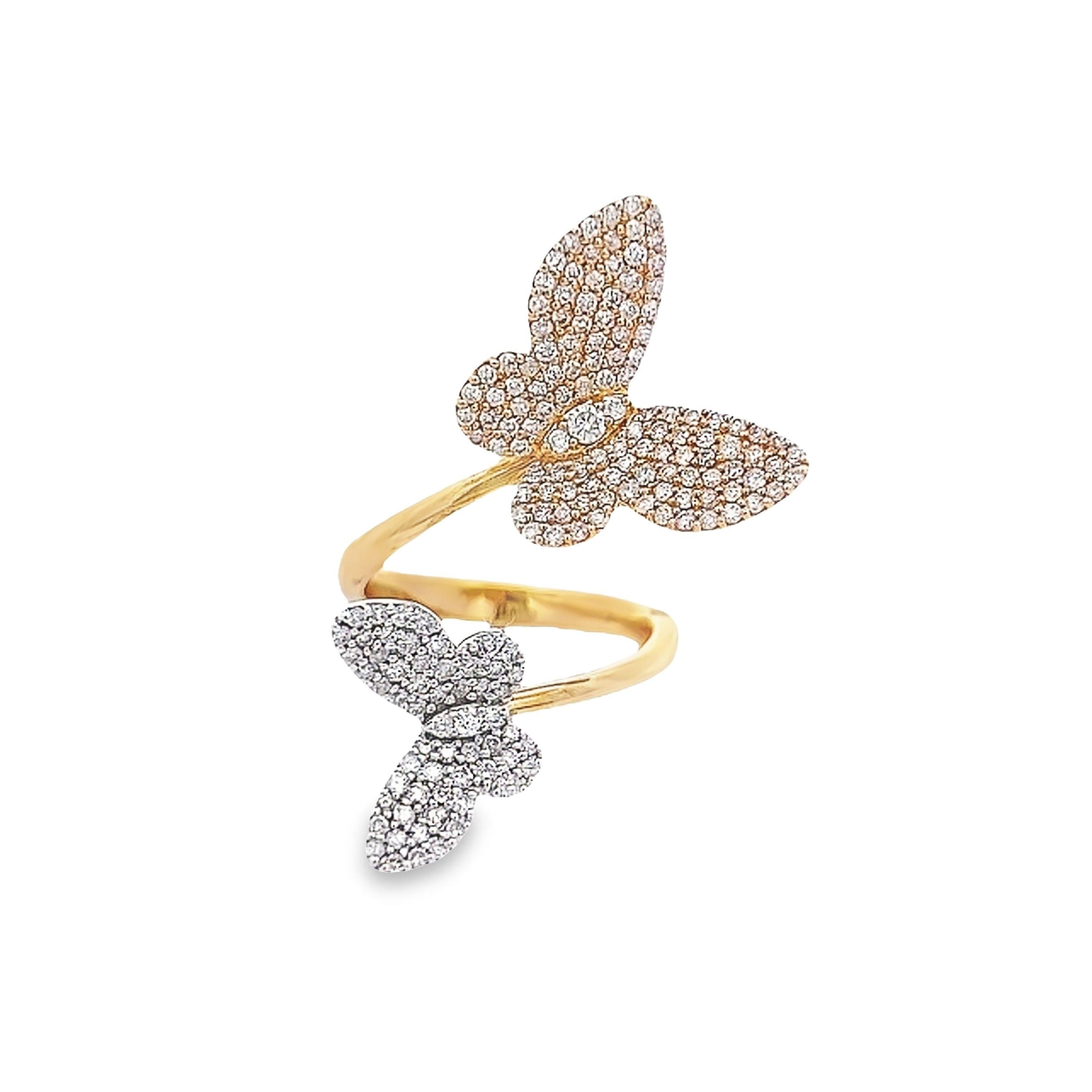 Moderno Alexander Beverly Hills 1,13ct Anello bypass con diamante a farfalla 18k bicolore in vendita