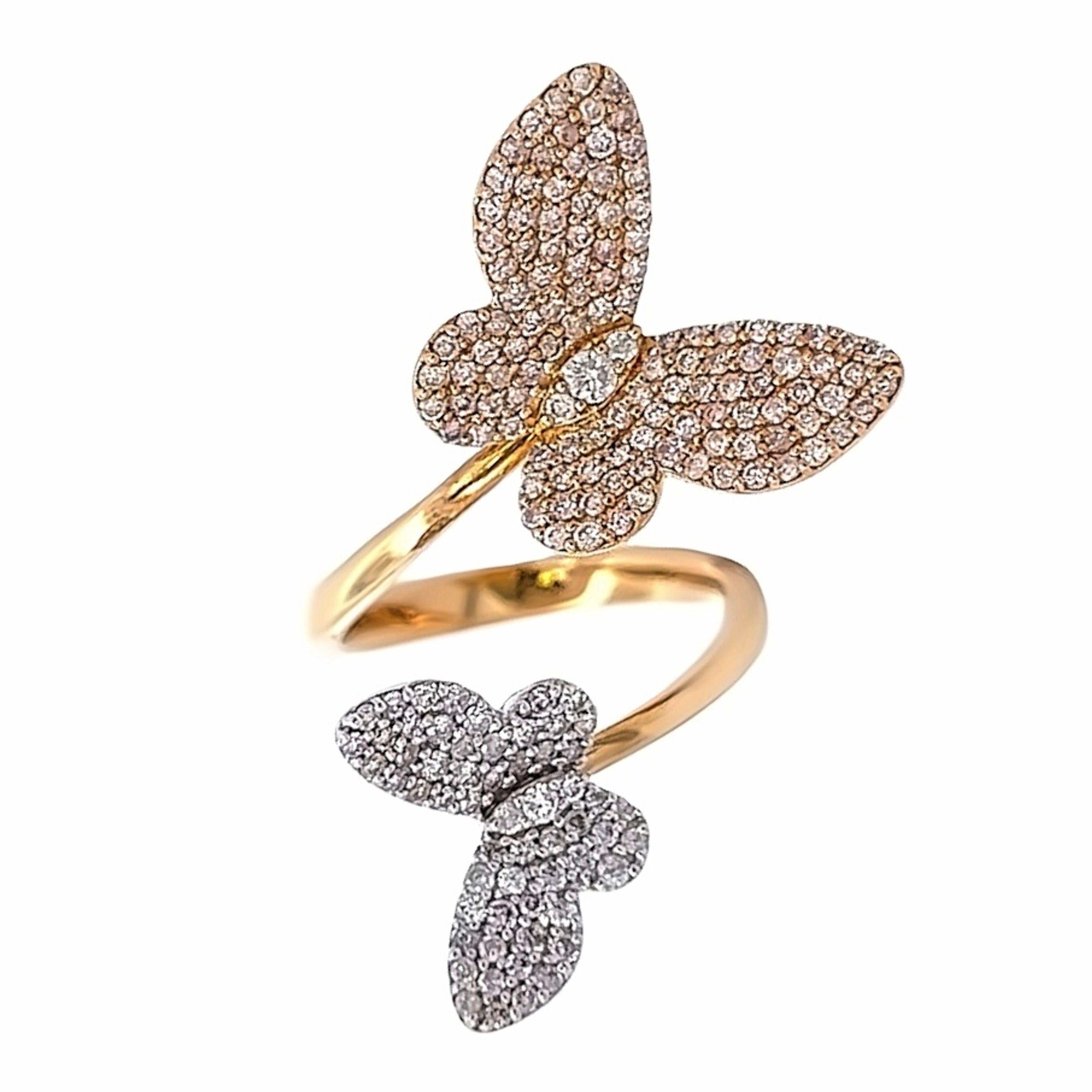 Taglio rotondo Alexander Beverly Hills 1,13ct Anello bypass con diamante a farfalla 18k bicolore in vendita