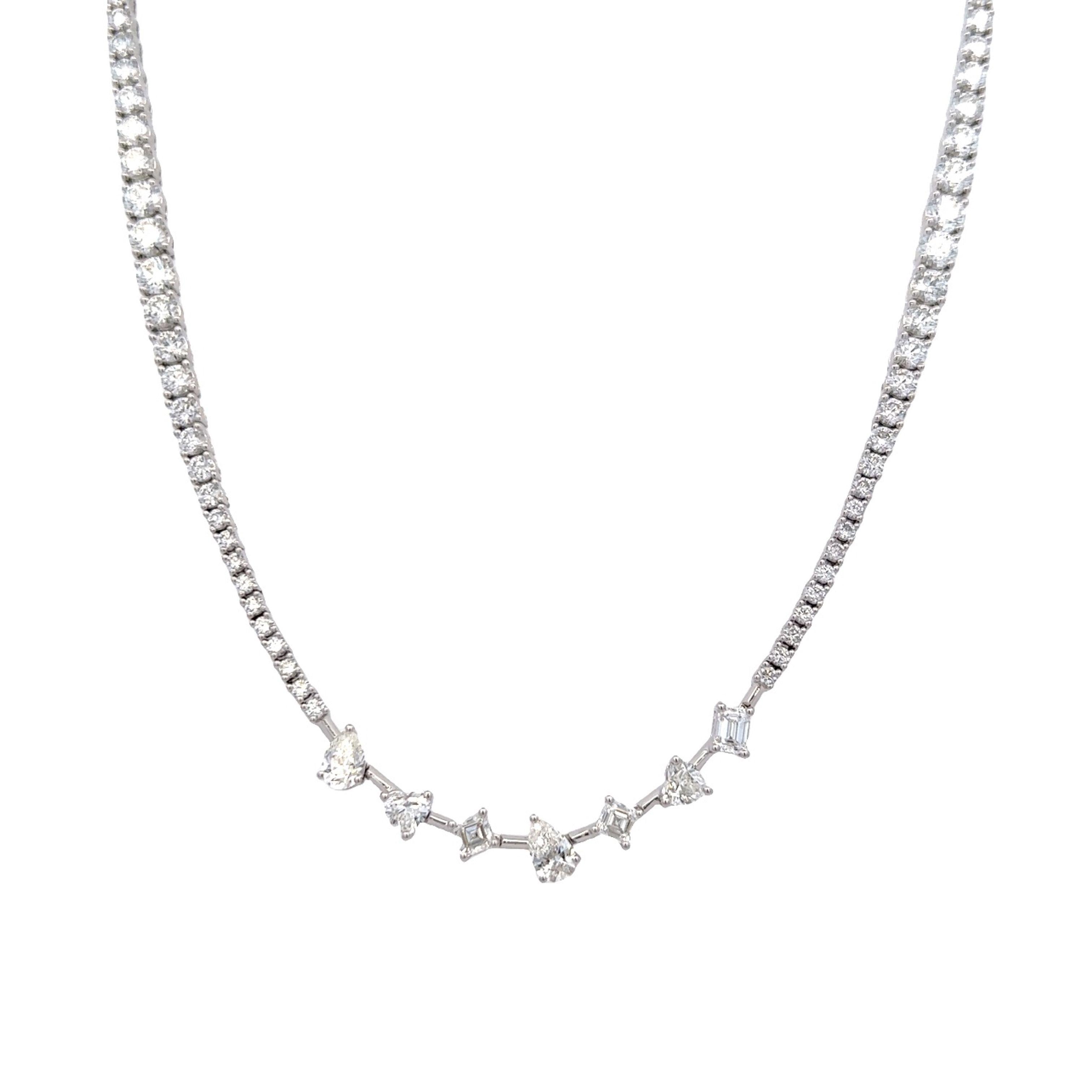 Contemporary Alexander Beverly Hills 11.41ct Multi Diamond Tennis Necklace 18k White Gold For Sale