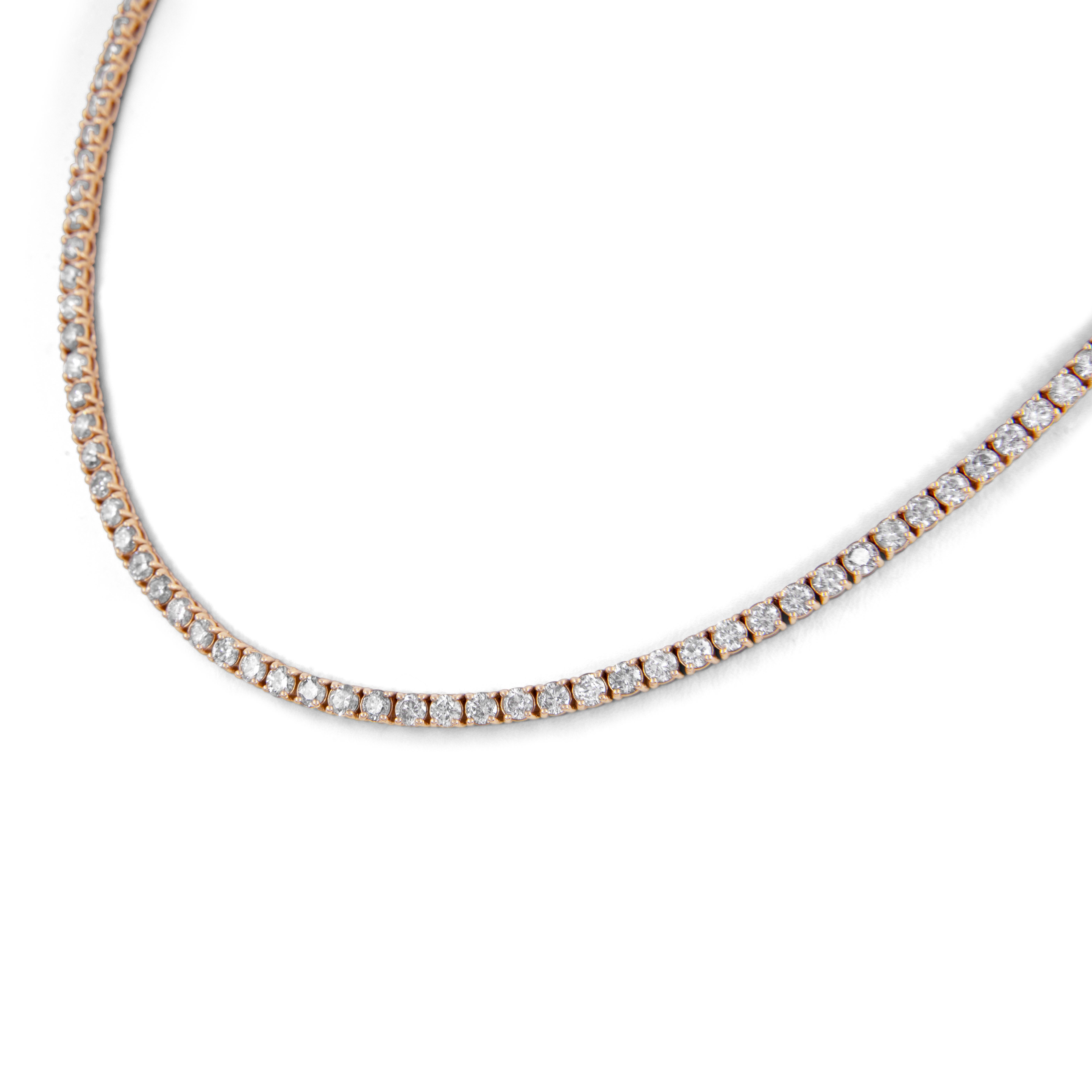 Round Cut Alexander Beverly Hills 11.75ct Diamond Tennis Necklace Rose Gold For Sale