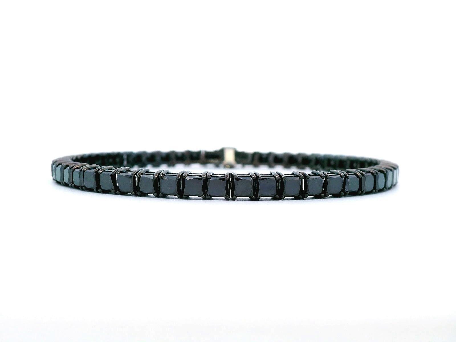 Princess Cut Alexander Beverly Hills 11.87ct Black Diamond Tennis Bracelet Black Gold For Sale