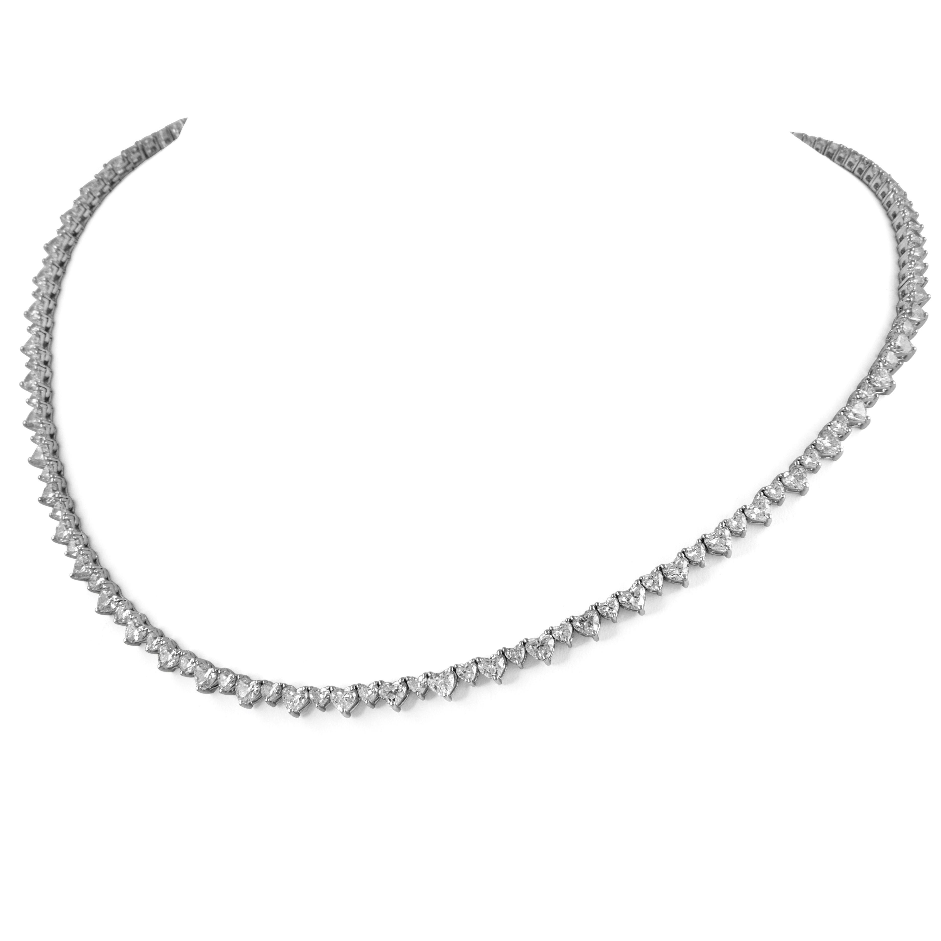 Contemporary Alexander Beverly Hills 12.24ct Heart Diamond Tennis Necklace 18k White Gold For Sale