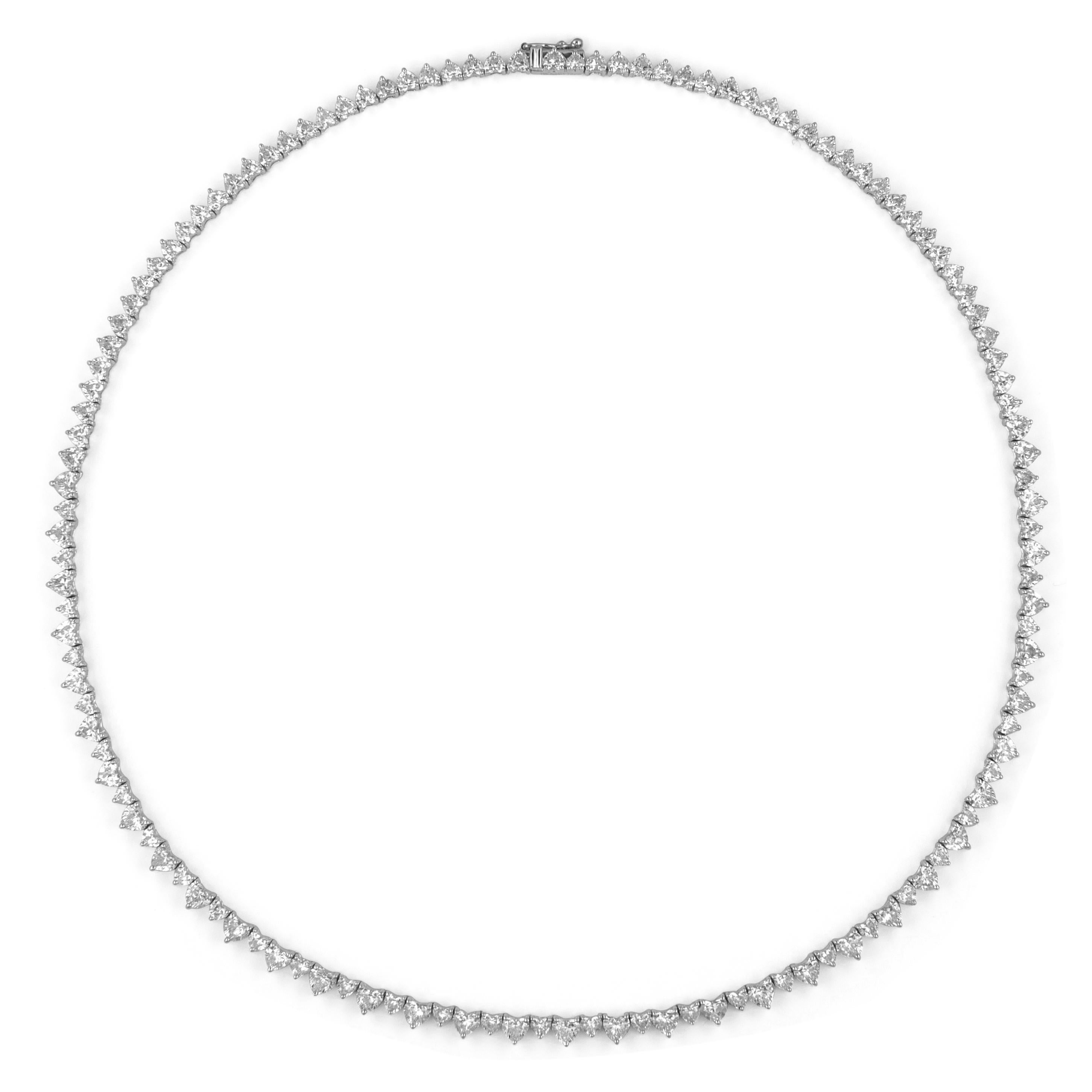 Heart Cut Alexander Beverly Hills 12.24ct Heart Diamond Tennis Necklace 18k White Gold For Sale