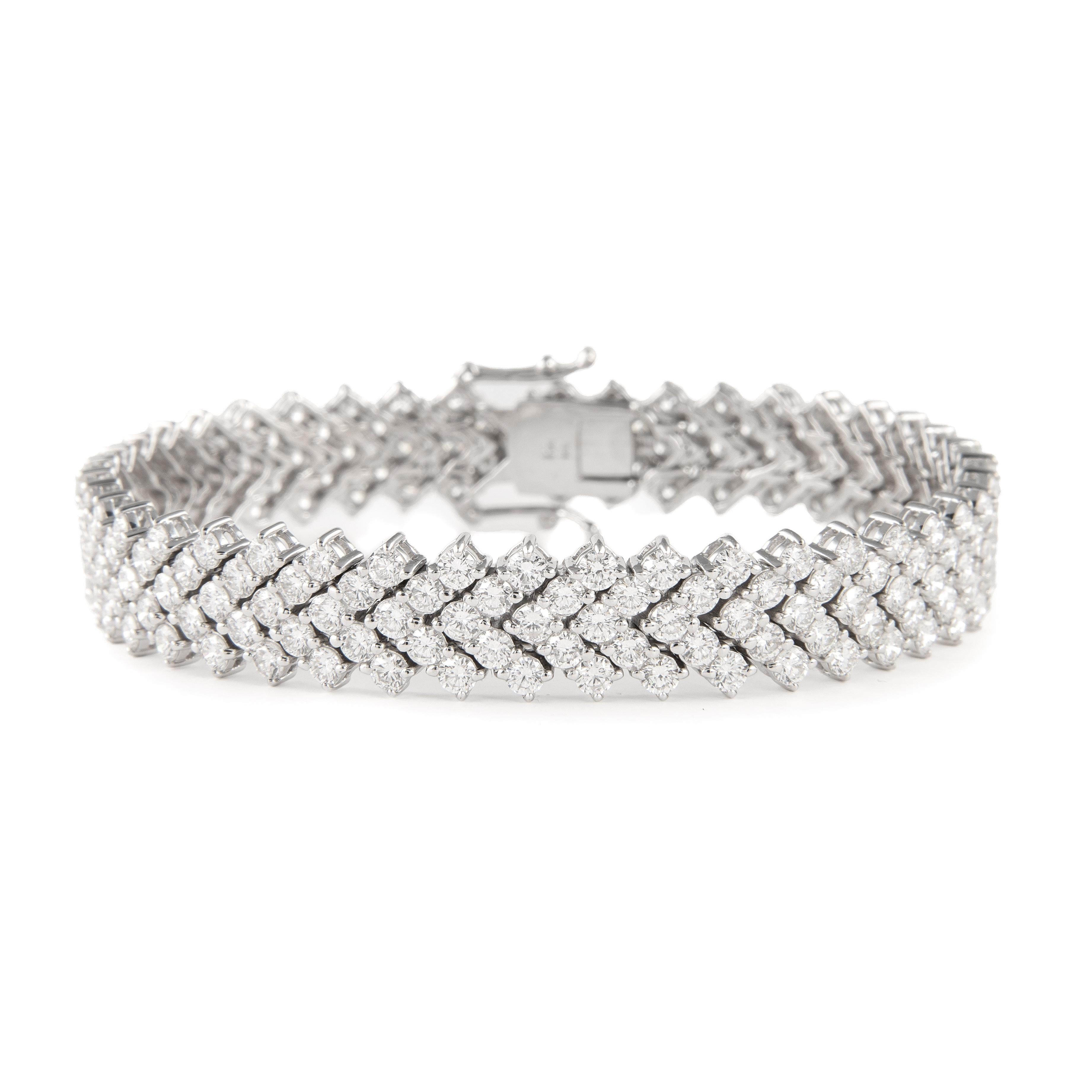 Round Cut Alexander Beverly Hills 12.71ct Five-Row Diamond Bracelet 18k White Gold For Sale