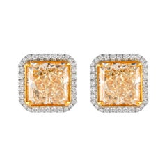 Alexander Beverly Hills 12.84ct Fancy Yellow Diamond Stud Earrings with Halo 18k