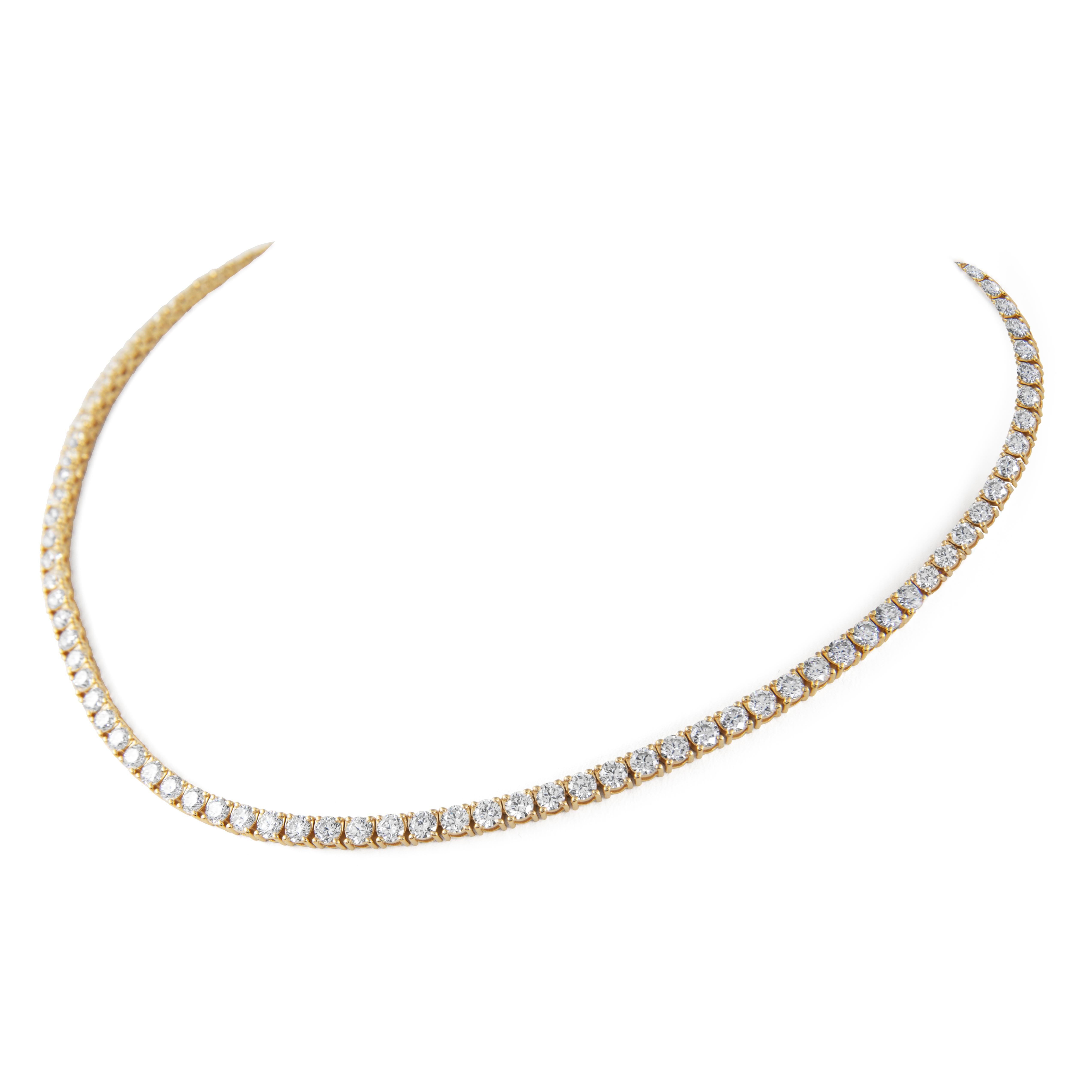 Contemporary Alexander Beverly Hills 13.07ct Diamond Tennis Necklace 18k Yellow Gold For Sale