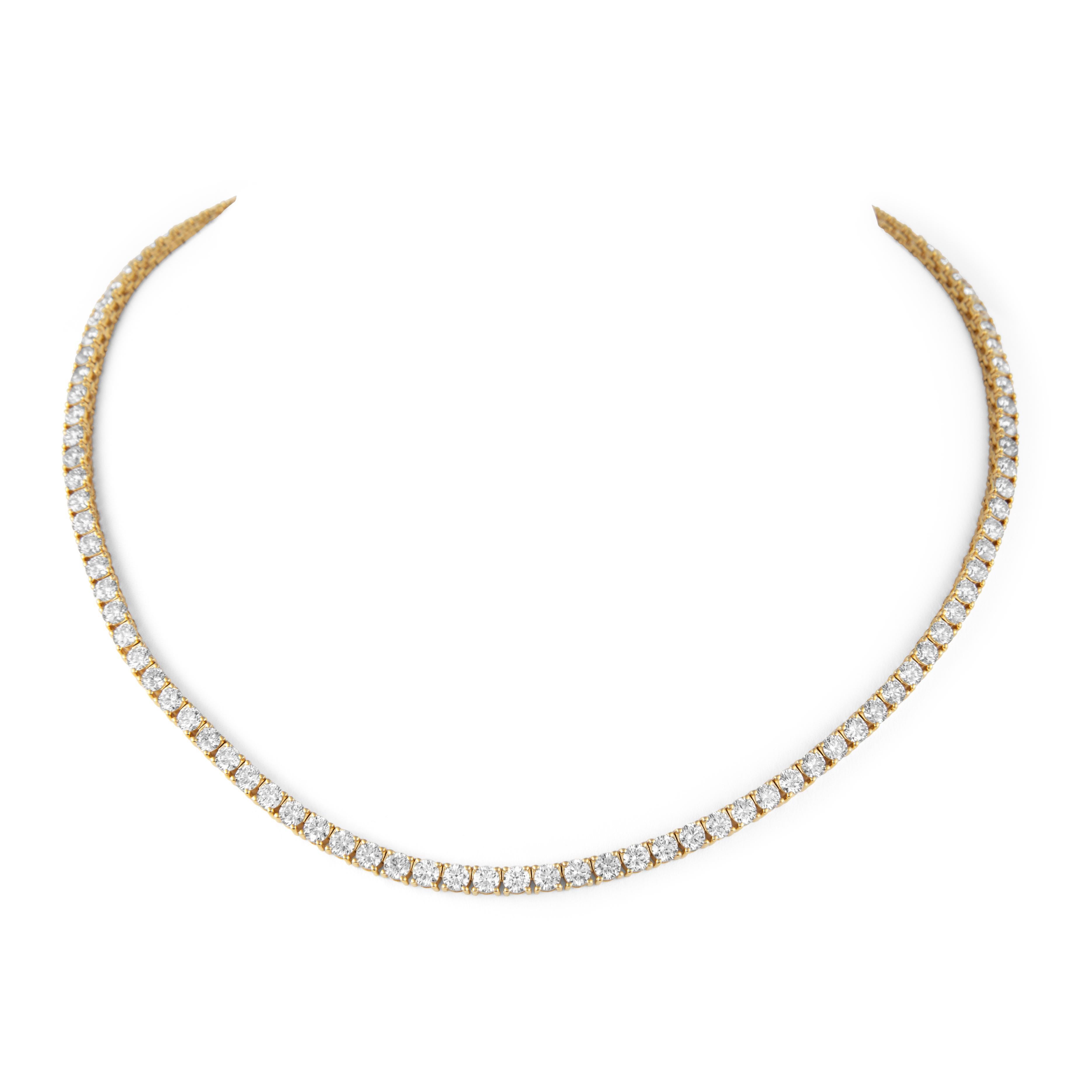 Round Cut Alexander Beverly Hills 13.07ct Diamond Tennis Necklace 18k Yellow Gold For Sale