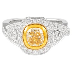 Alexander Beverly Hills 1,31 Karat Ausgefallener intensiv gelber Diamantring mit Kissenschliff 18k