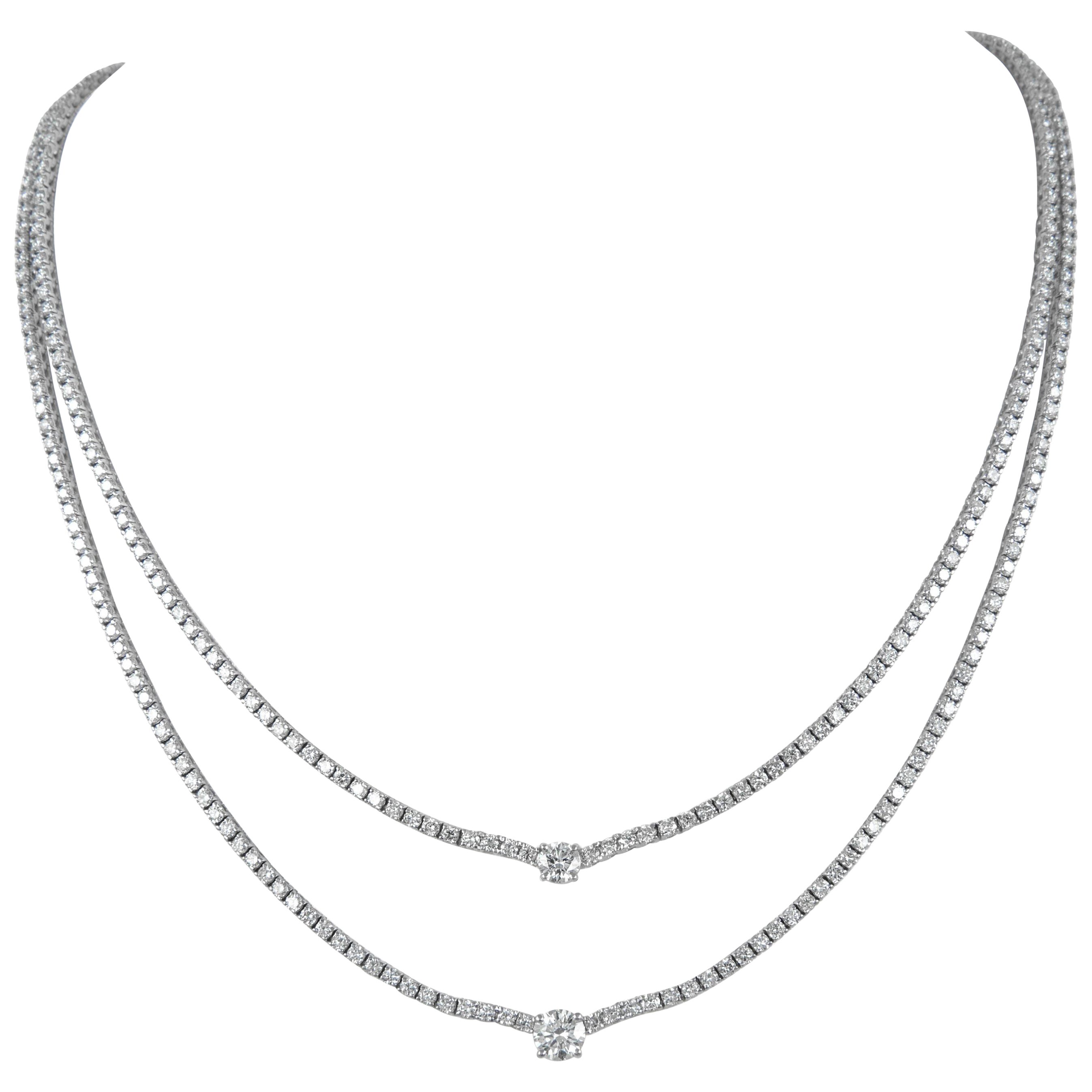 Alexander Beverly Hills Collier tennis à 2 rangées de diamants 13,48 carats en or blanc 18 carats
