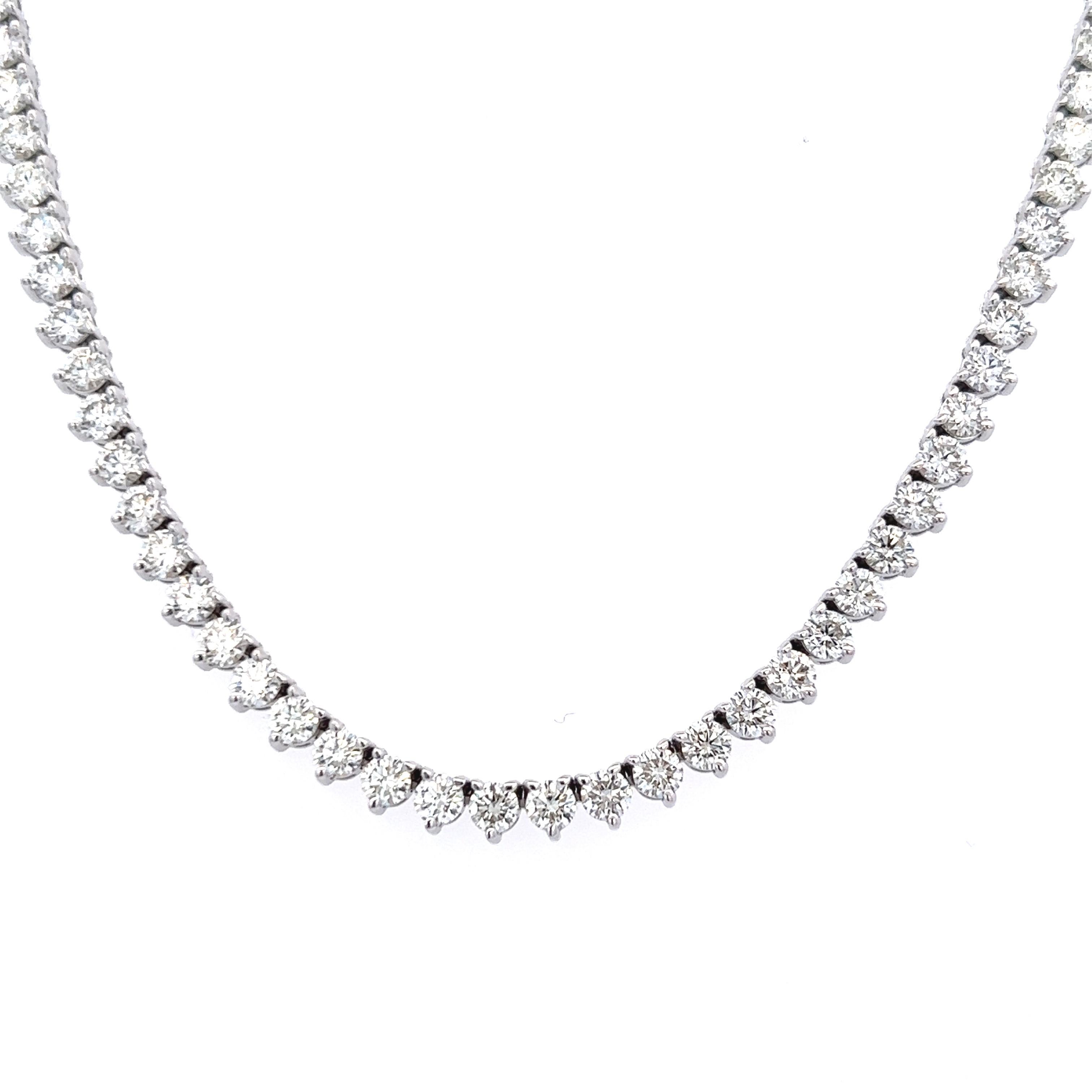 Taille ronde Alexander Beverly Hills Collier tennis à trois griffes en or 18 carats avec diamants 13,48 carats en vente