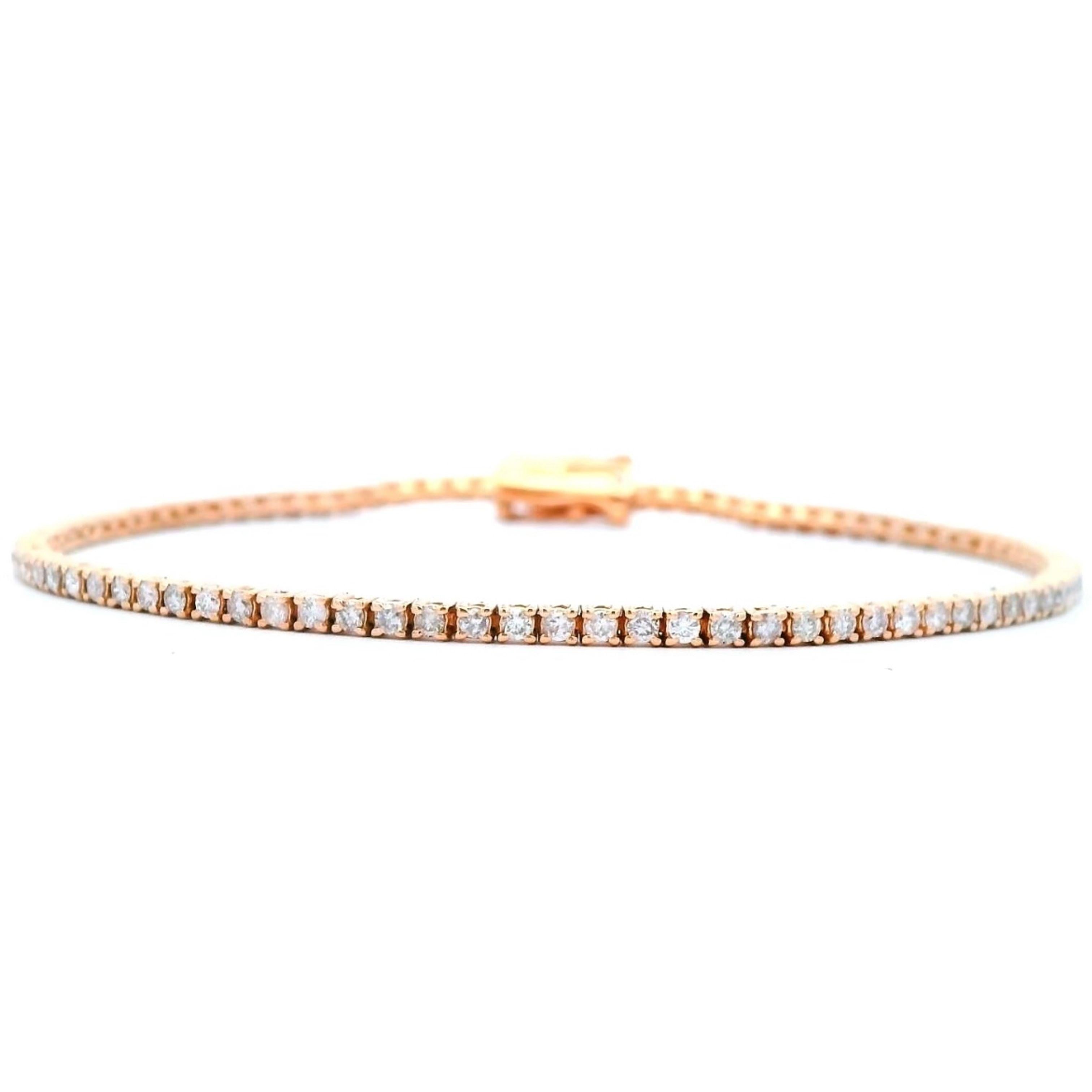 Round Cut Alexander Beverly Hills 1.35ct Diamond Tennis Bracelet 14-Karat Rose Gold For Sale