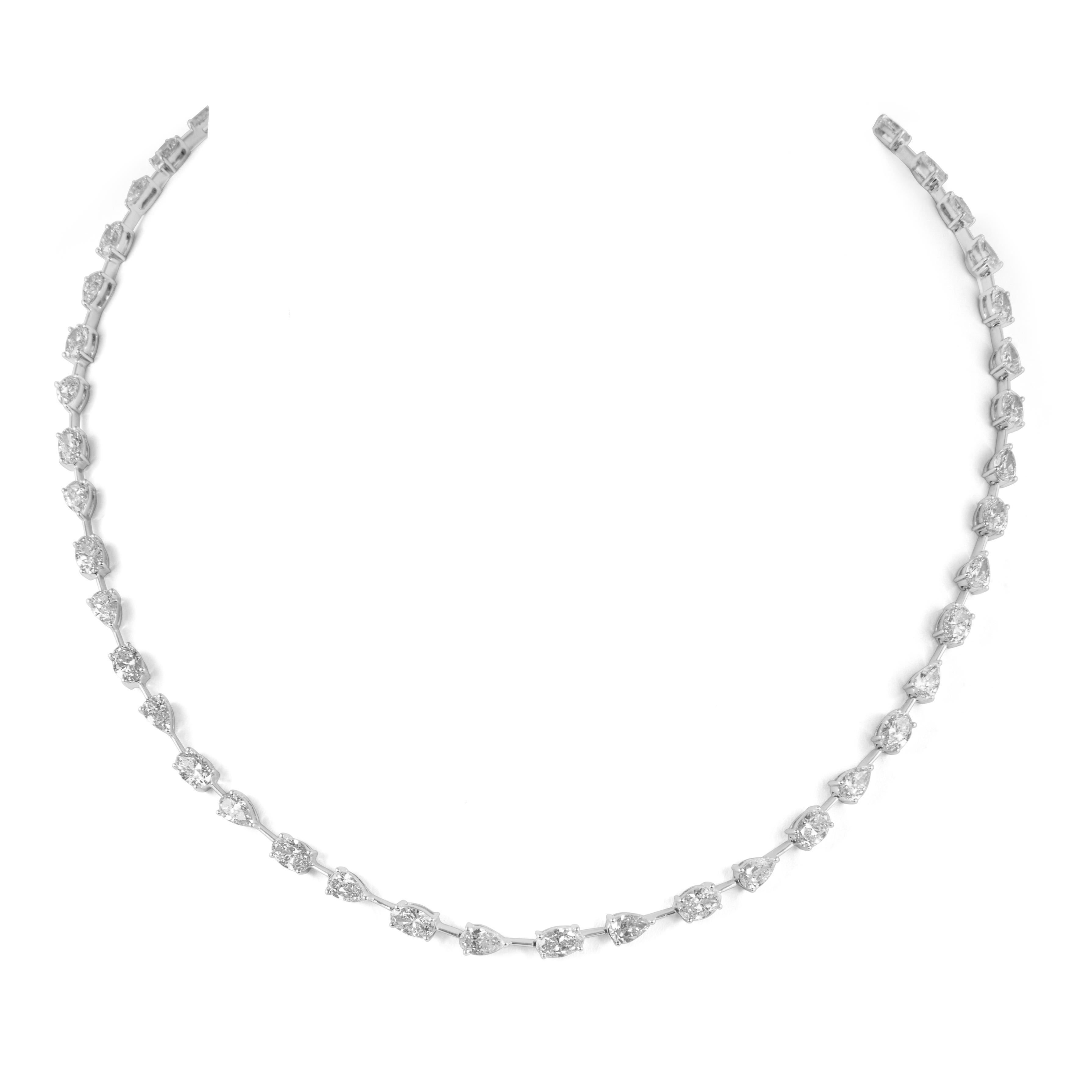 Oval Cut Alexander Beverly Hills 13.92ct Oval & Pear Diamond Tennis Necklace 18k For Sale