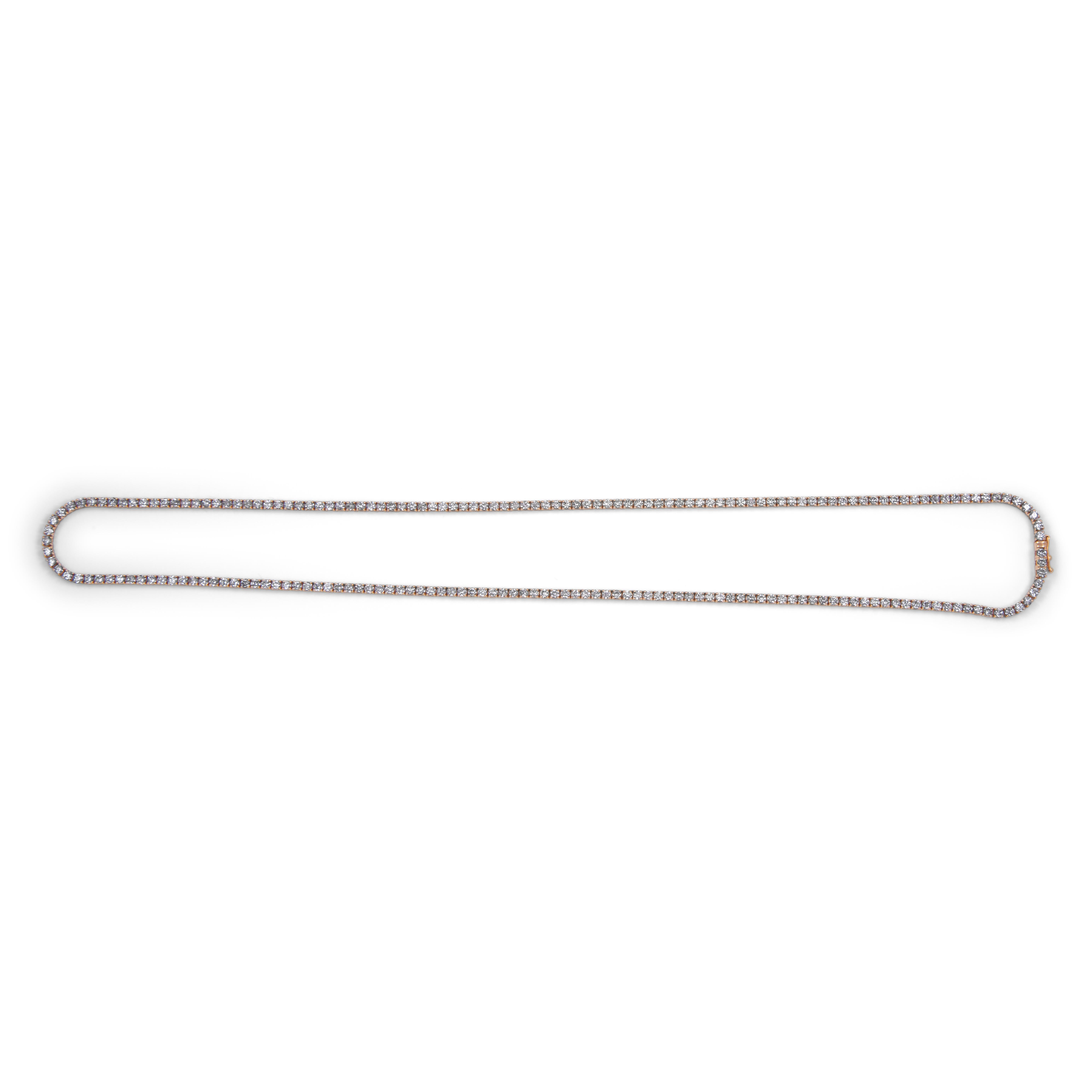 Contemporary Alexander Beverly Hills 13.95ct Round Diamond Tennis Necklace Rose Gold 24in For Sale