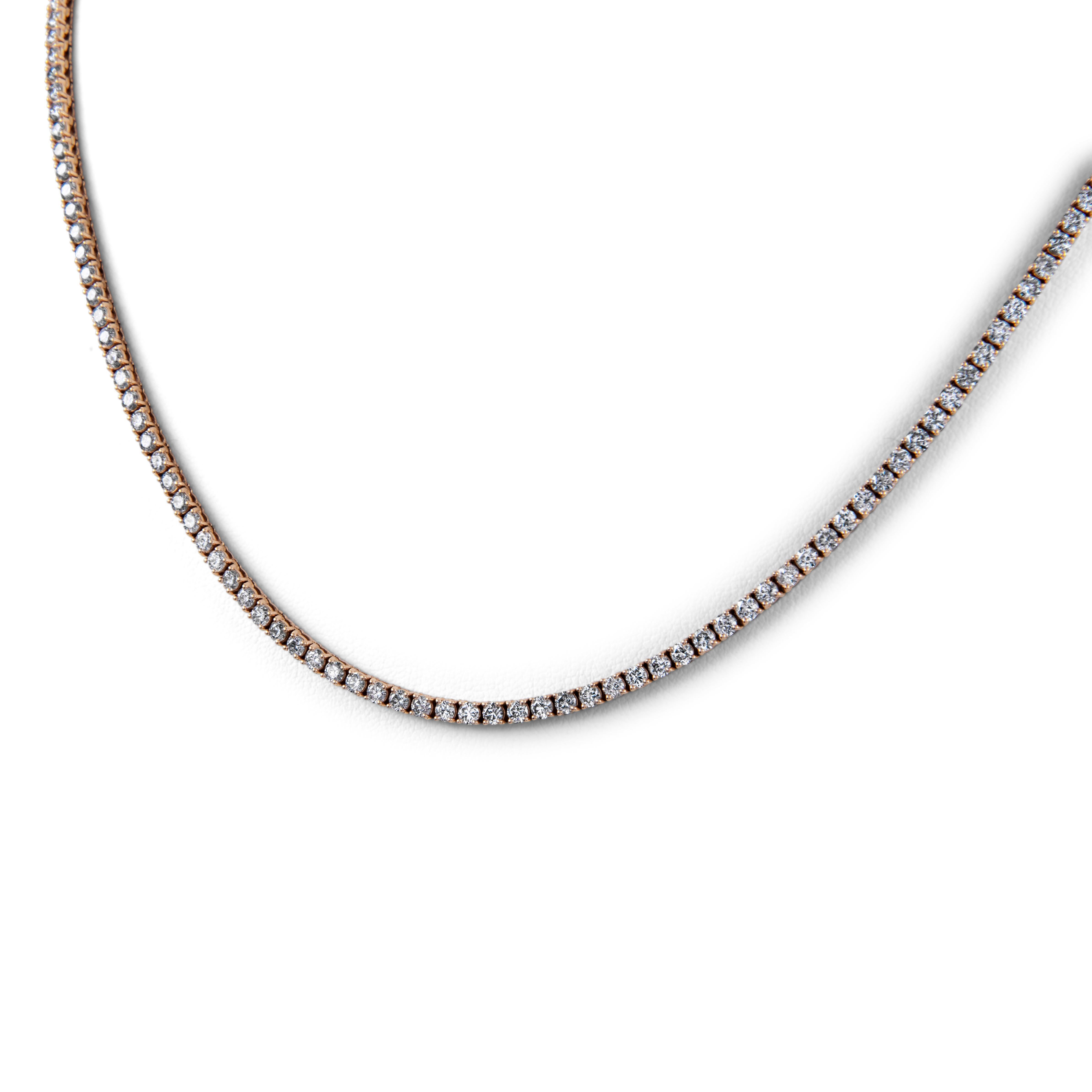Round Cut Alexander Beverly Hills 13.95ct Round Diamond Tennis Necklace Rose Gold 24in For Sale