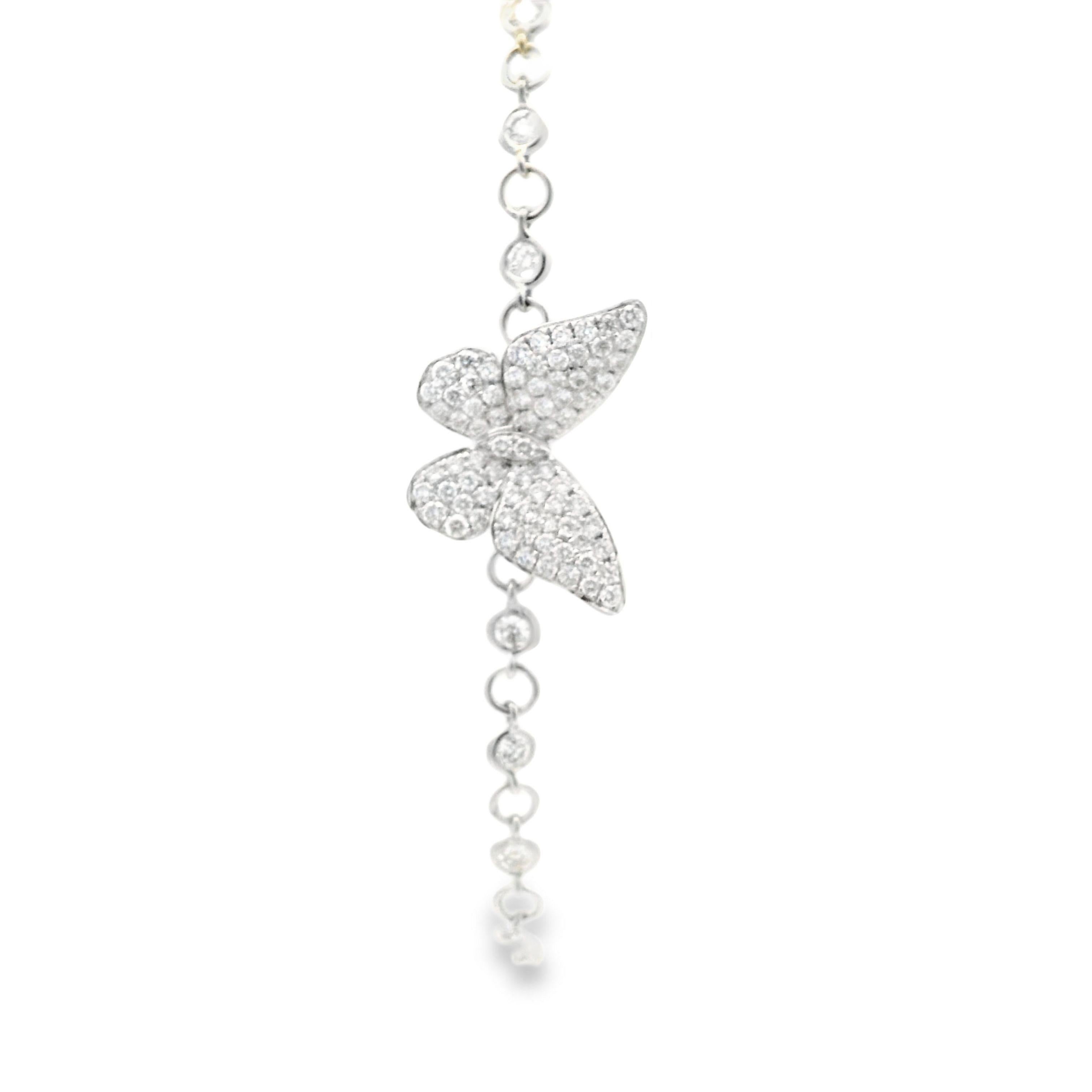 Contemporary Alexander Beverly Hills 1.42ct Diamond Butterfly Bracelet 18k White Gold For Sale