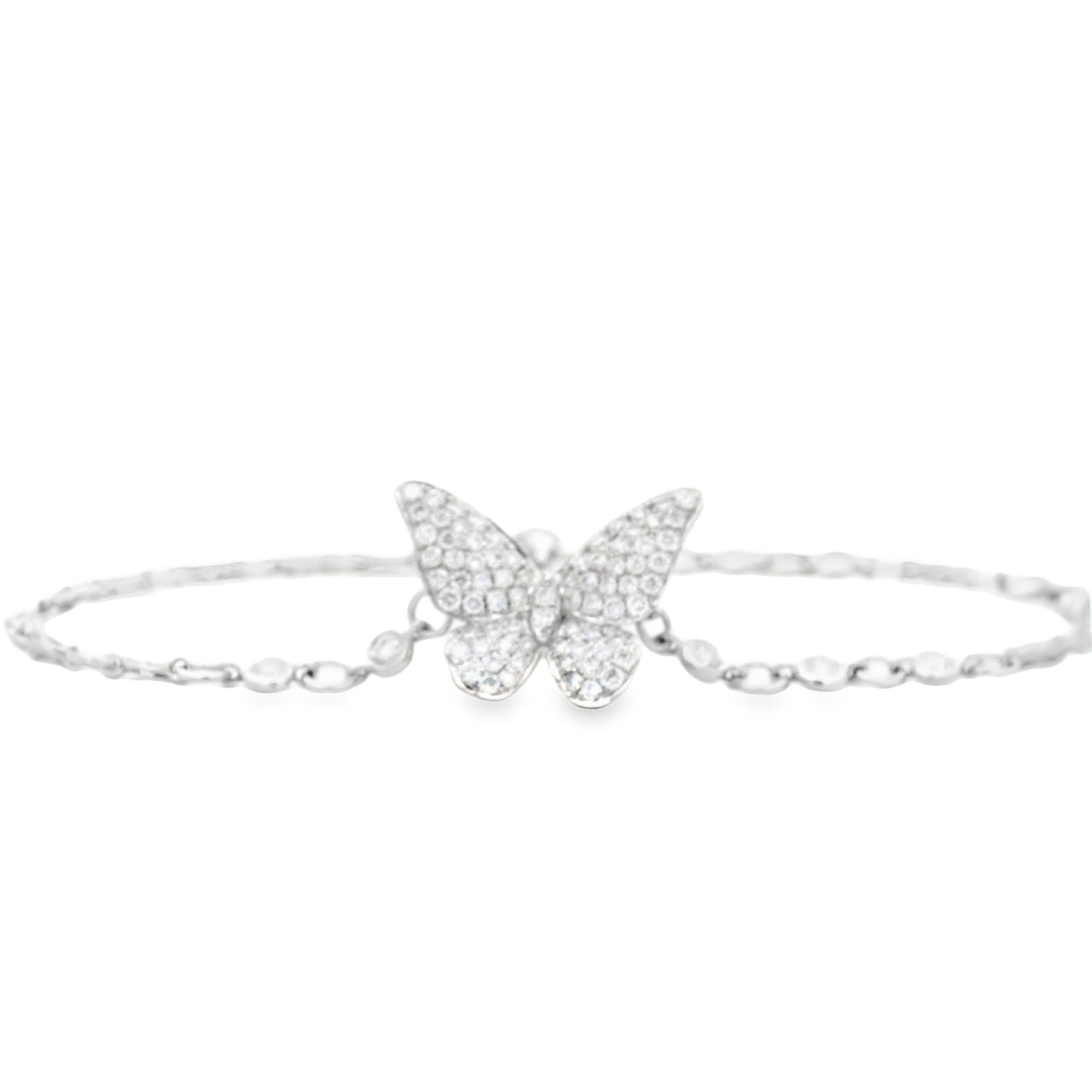Round Cut Alexander Beverly Hills 1.42ct Diamond Butterfly Bracelet 18k White Gold For Sale