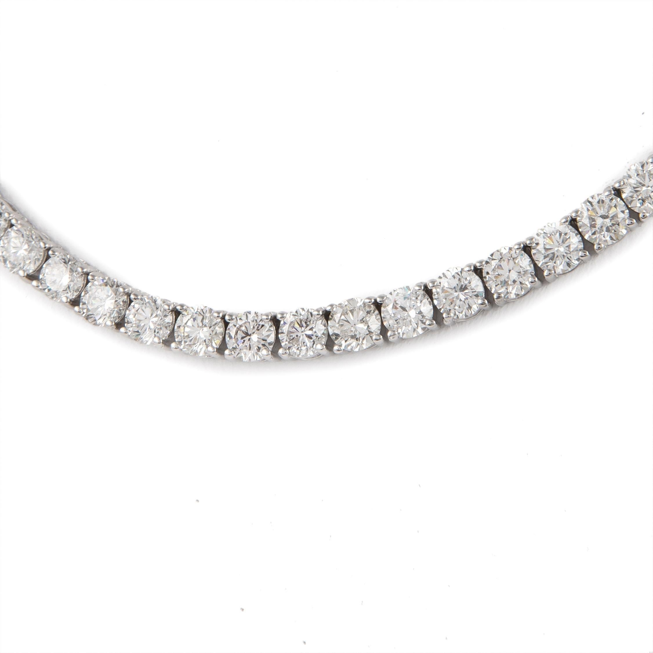 Contemporary Alexander Beverly Hills 14.59ct Diamond Tennis Necklace 18k White Gold For Sale