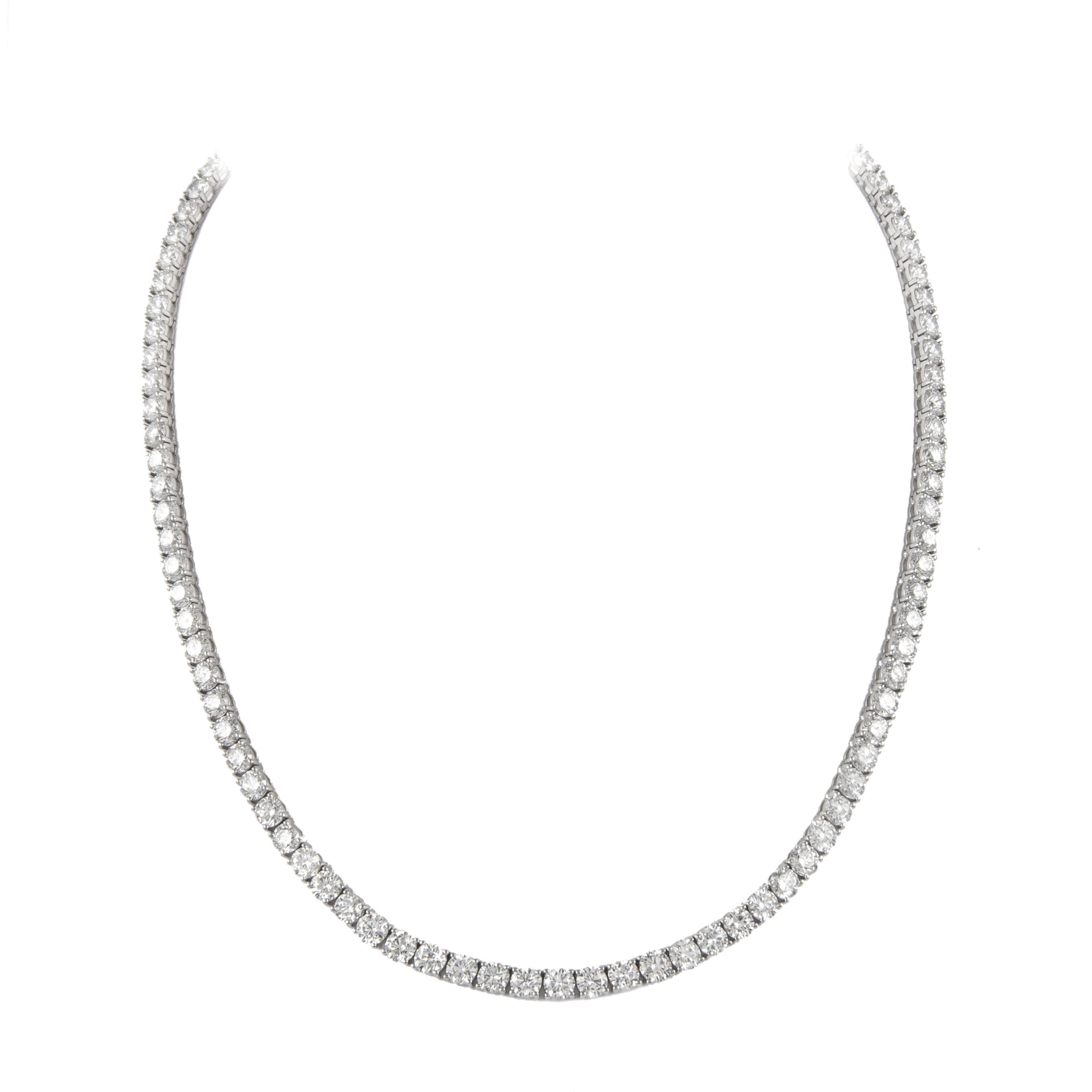 Round Cut Alexander Beverly Hills 14.59ct Diamond Tennis Necklace 18k White Gold For Sale
