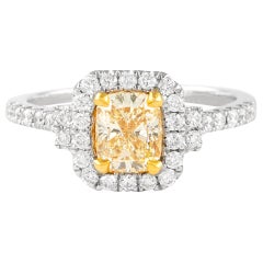 Alexander Beverly Hills 1,47ctt Cuscino di diamanti gialli con anello aureola 18k