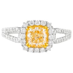 Alexander Beverly Hills 1.48ctt Fancy Yellow VS1 Cushion Diamond Ring 18k
