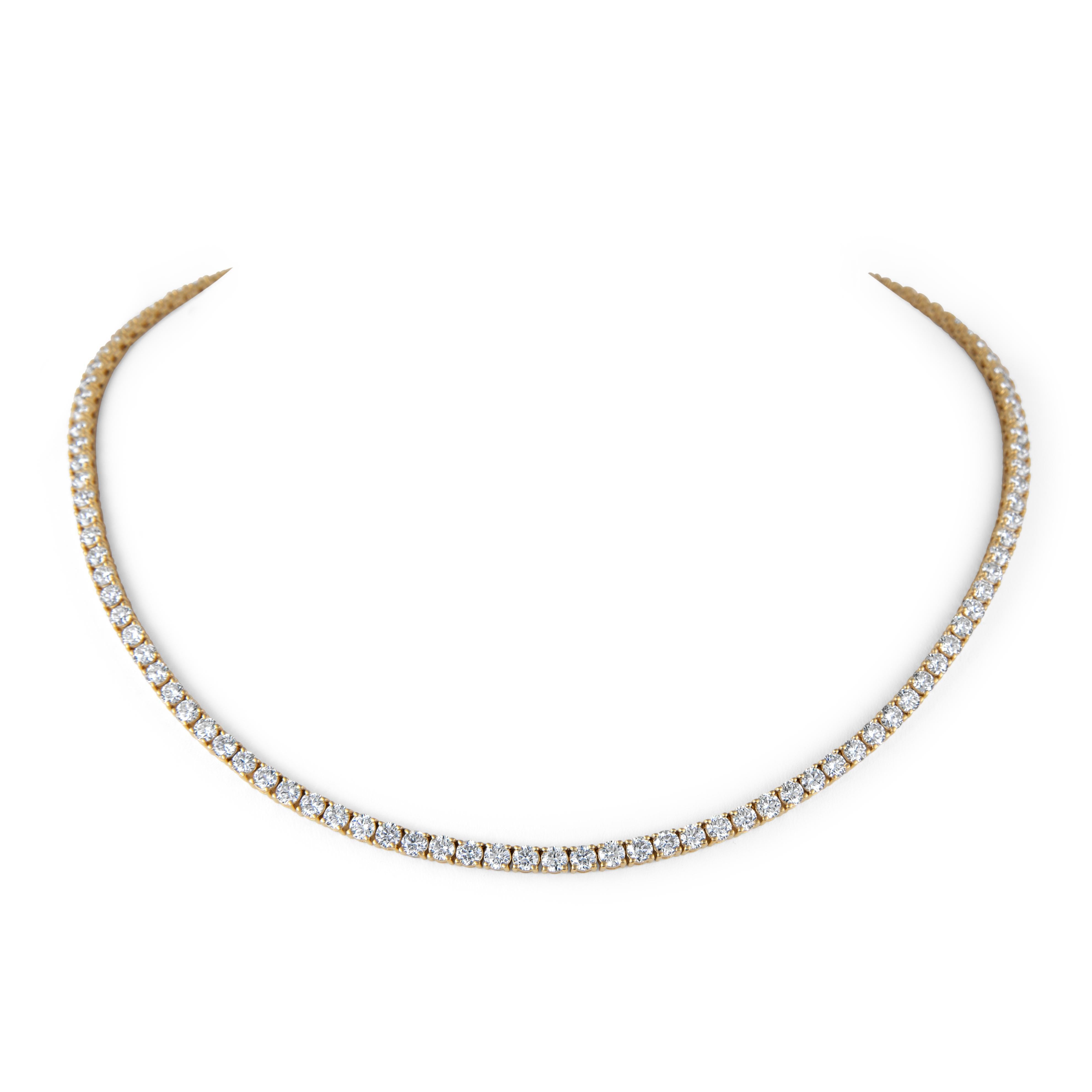Taille ronde Alexander Beverly Hills Collier Tennis 14.95ct Diamond Yellow Gold 18k 16.5in en vente