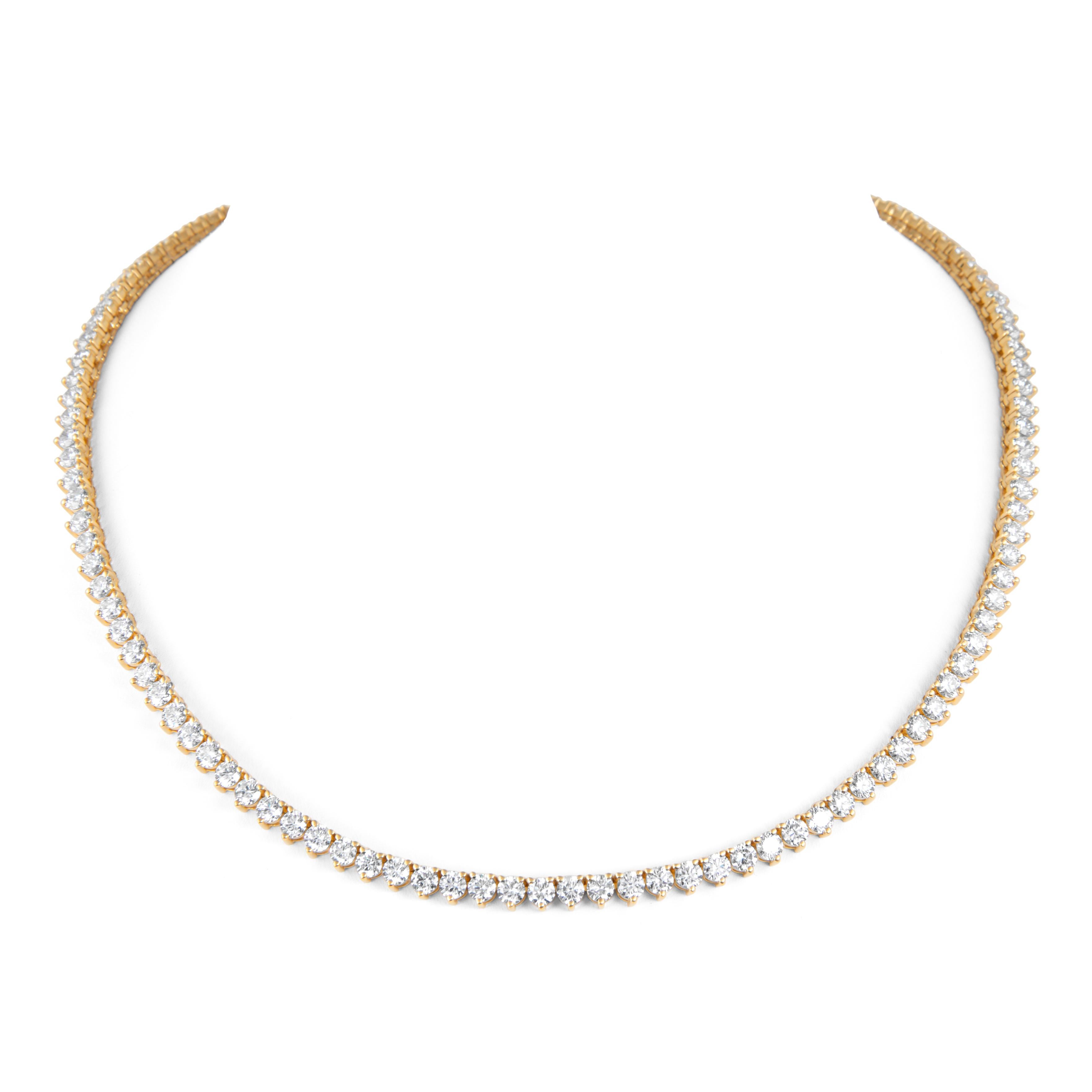 Taglio rotondo Alexander Beverly Hills 14,99ct Collana Tennis con diamanti in oro giallo 18k 16in in vendita
