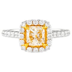 Alexander Beverly Hills 1.51ctt Fancy Light Yellow Cushion Diamond Ring 18k