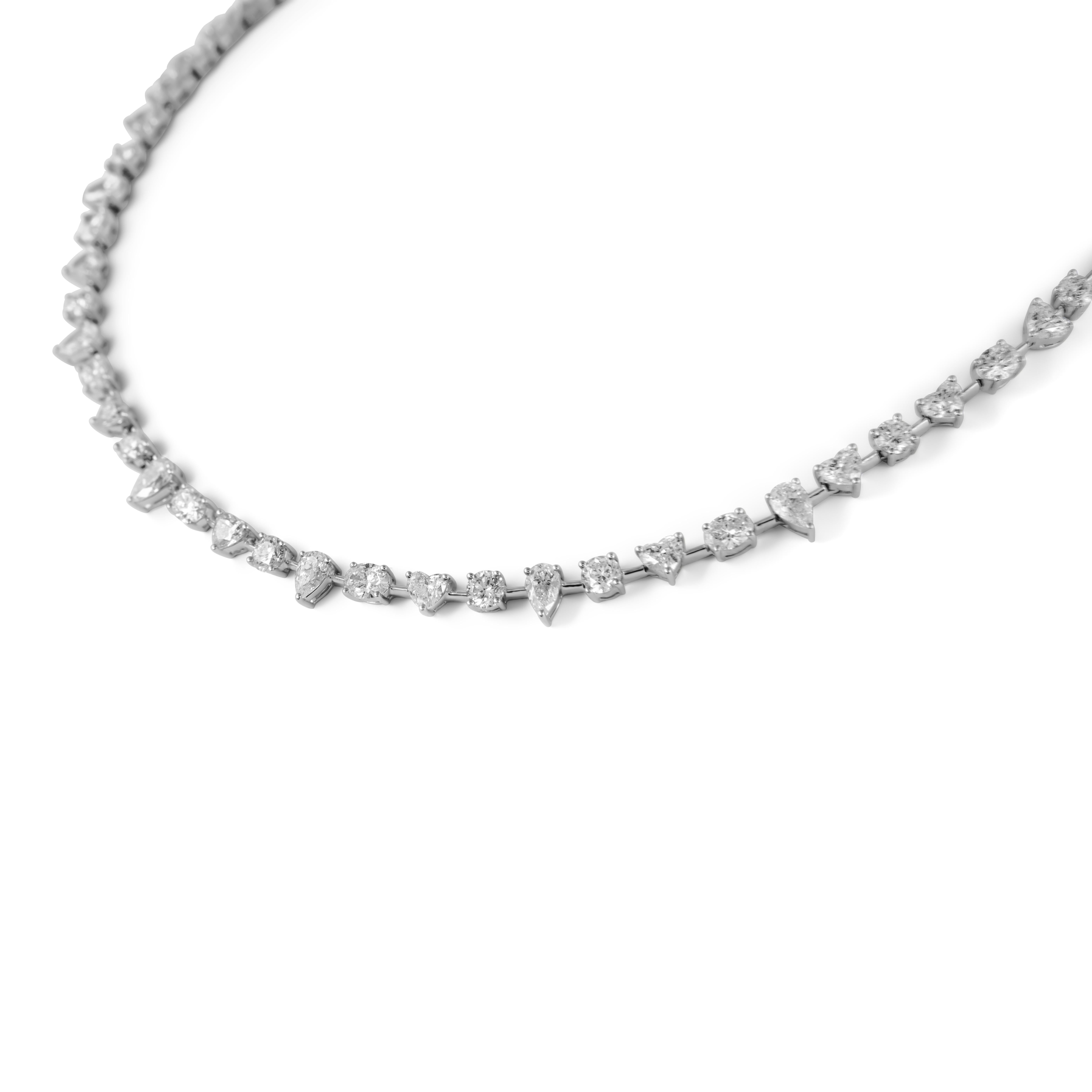 Heart Cut Alexander Beverly Hills 15.28ct Mixed Diamond Tennis Necklace 18k For Sale