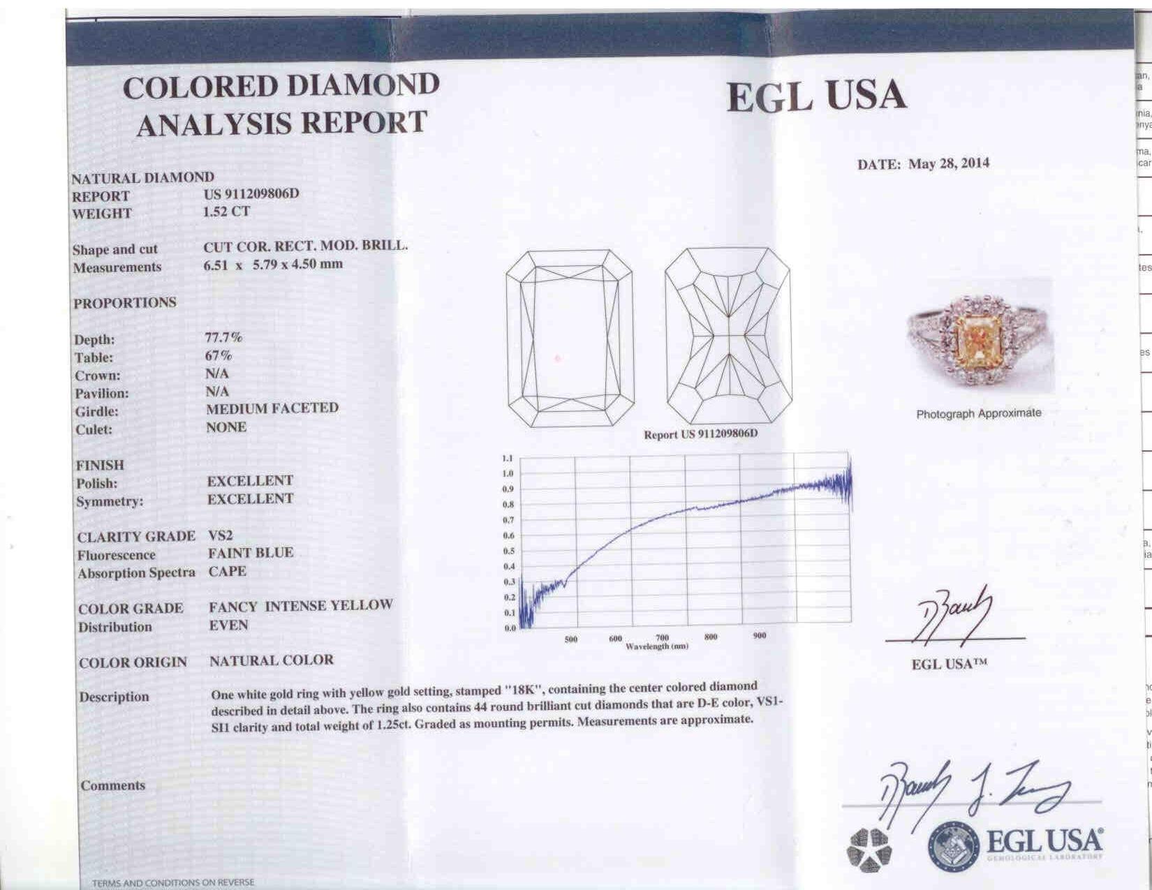 Contemporary Alexander Beverly Hills 1.52ct Fancy Intense Yellow VS2 Radiant Diamond Ring 18k For Sale