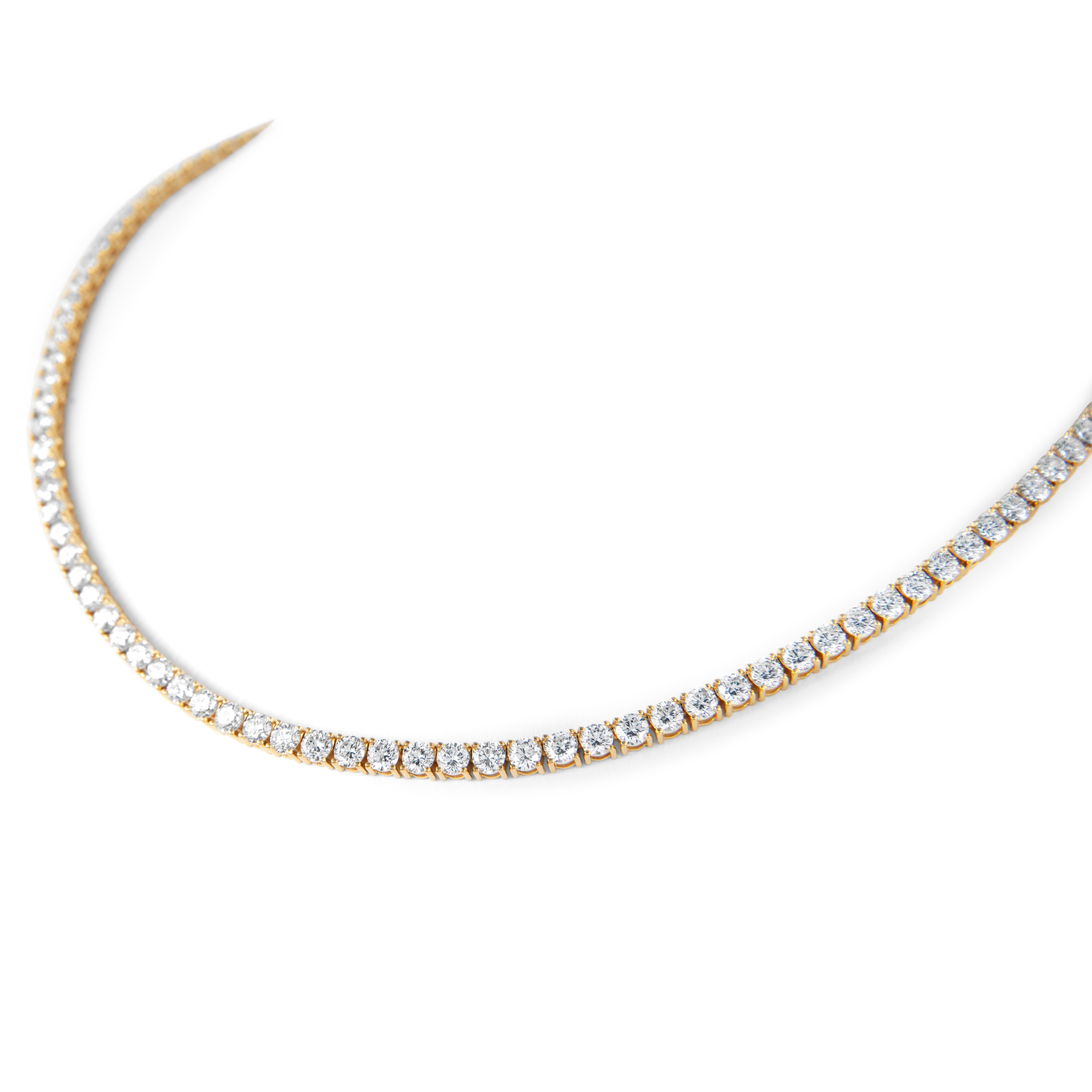 Contemporary Alexander Beverly Hills 15.68ct Diamond Tennis Necklace 18k Yellow Gold 16in For Sale