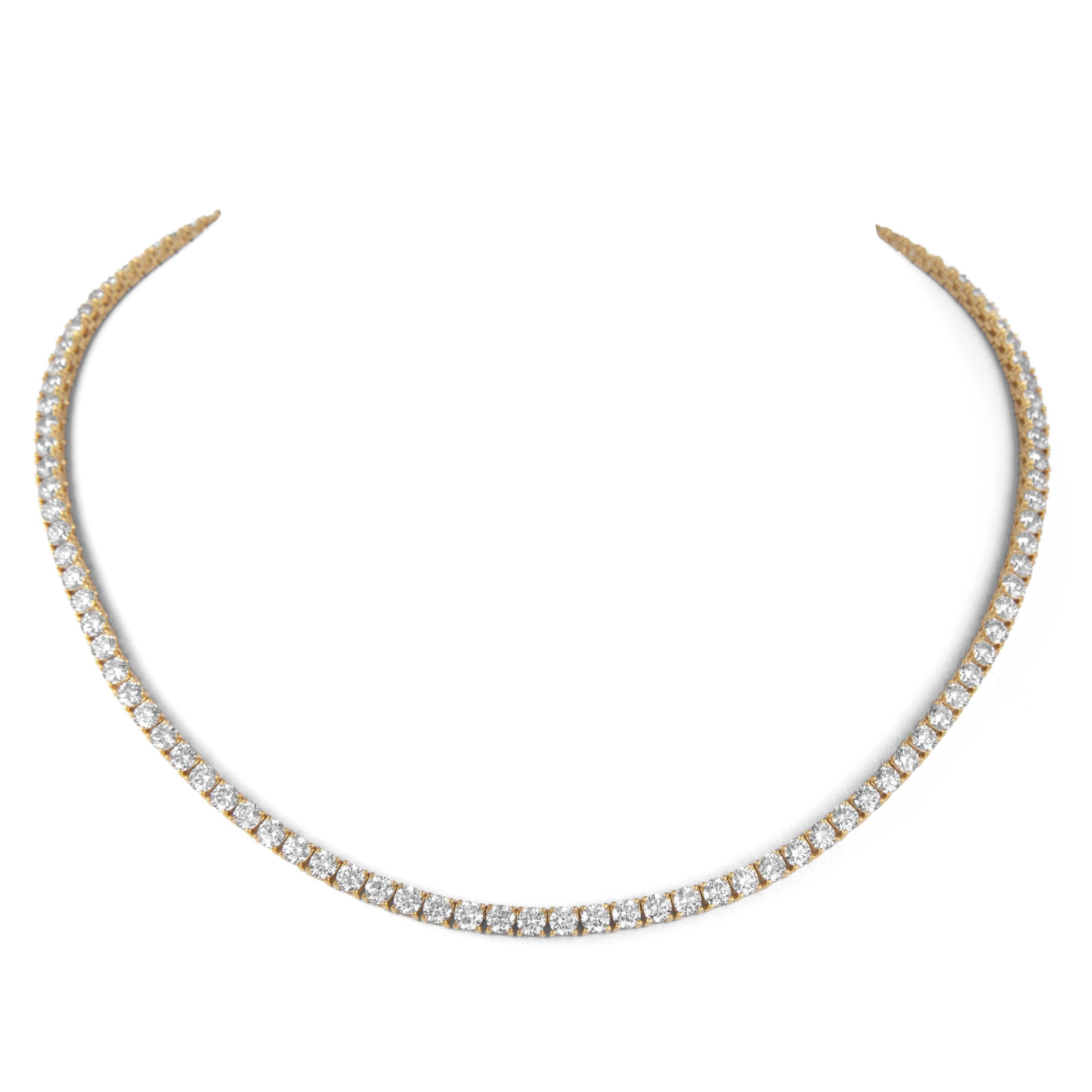 Round Cut Alexander Beverly Hills 15.68ct Diamond Tennis Necklace 18k Yellow Gold 16in For Sale