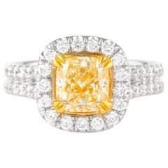 Alexander Beverly Hills 1.60ct Fancy Intense Yellow VS1 Cushion Diamond Ring 18k