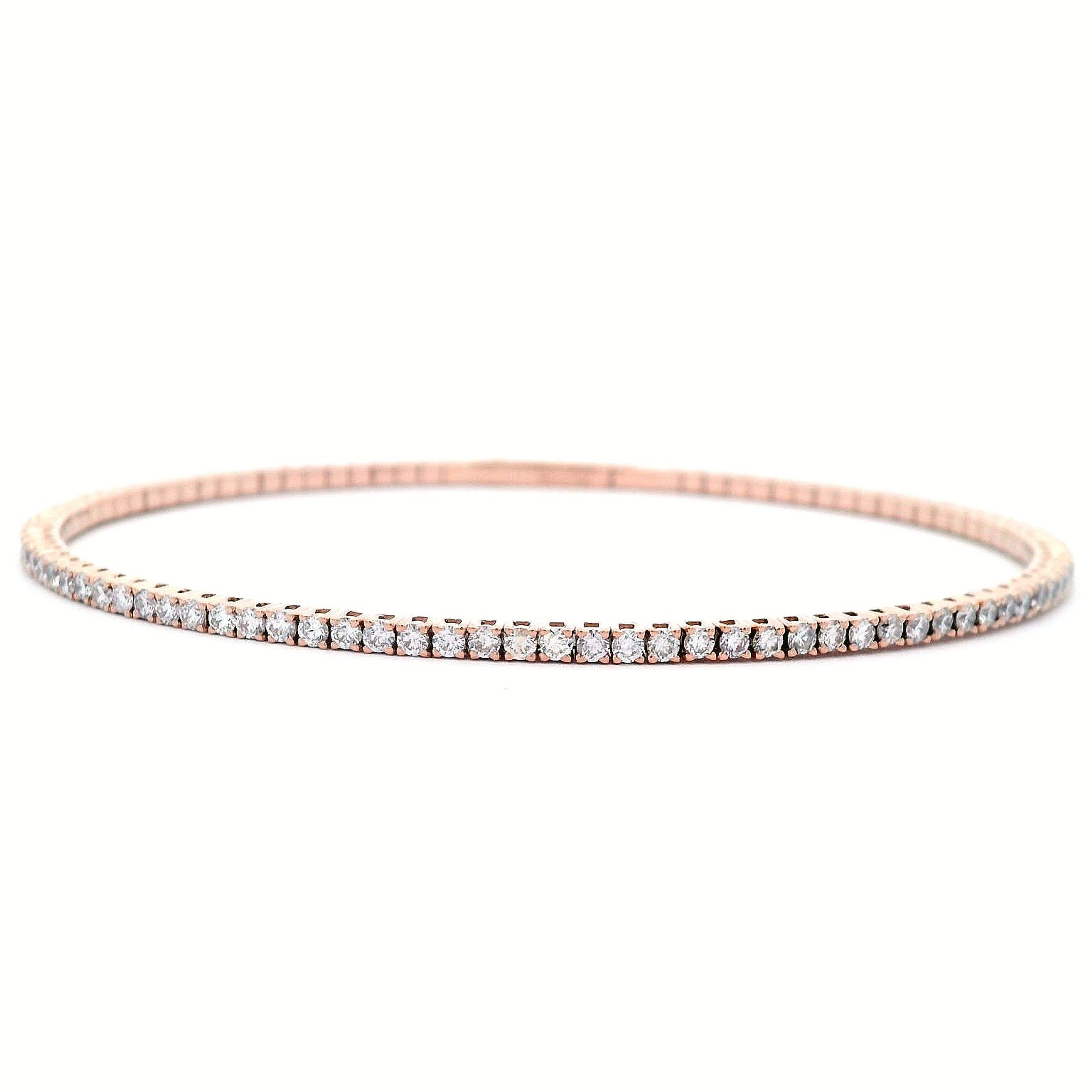 Contemporary Alexander Beverly Hills 1.61ct Diamond Flexible Tennis Bangle Bracelet Rose Gold For Sale