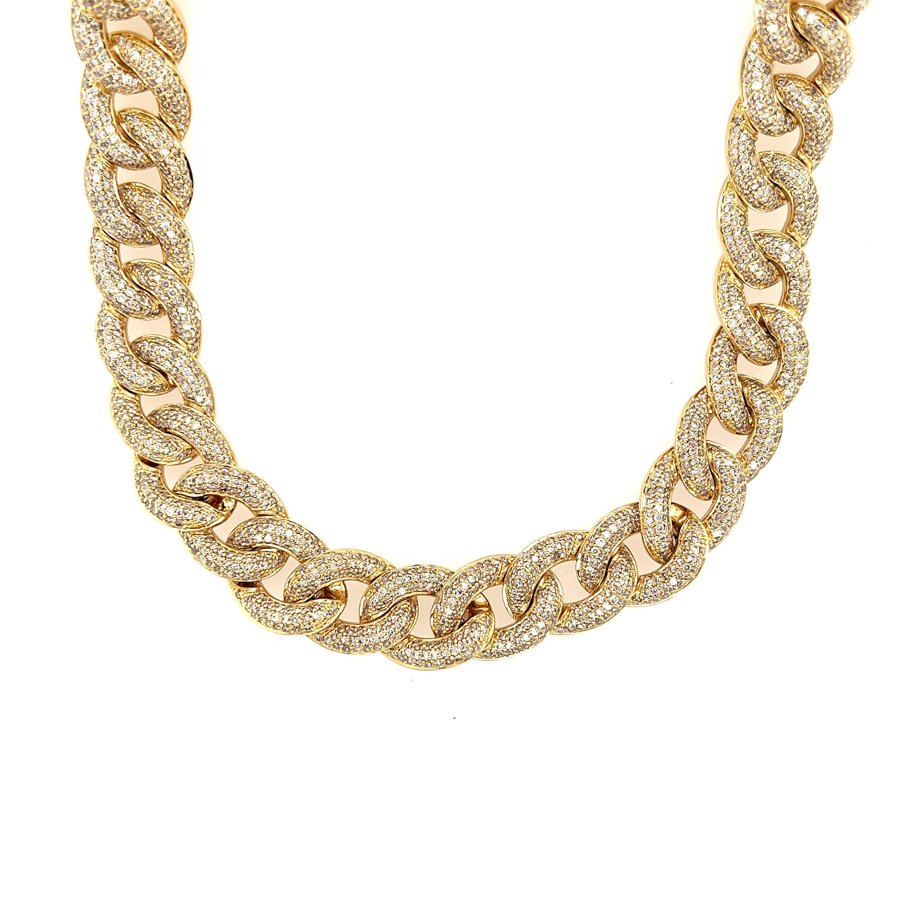 Contemporaneo Alexander Beverly Hills 16,39ct Diamond Cuban Link Collana in oro giallo 18k in vendita